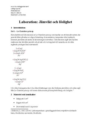 Labb 5 - Laboration I Grundläggande Kemi Med Obligatorisk Inlämnad ...