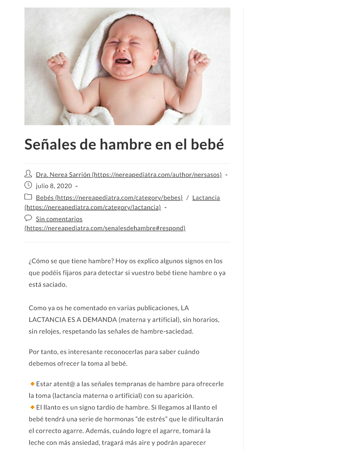 Señales De Hambre En El Bebé Nerea Pediatra Señales De Hambre En El Bebé Dra Nerea Sarrión 