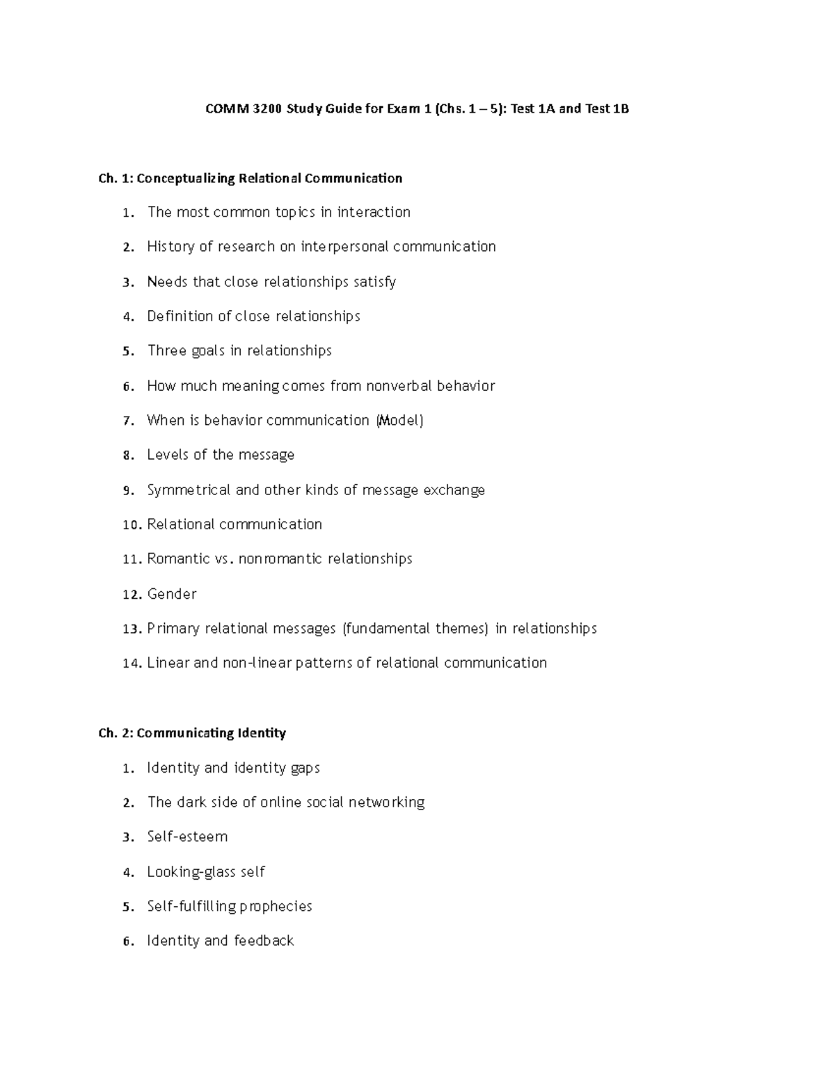 COMM 3200 Study Guide for Exam 1 - COMM 3200 Study Guide for Exam 1 ...