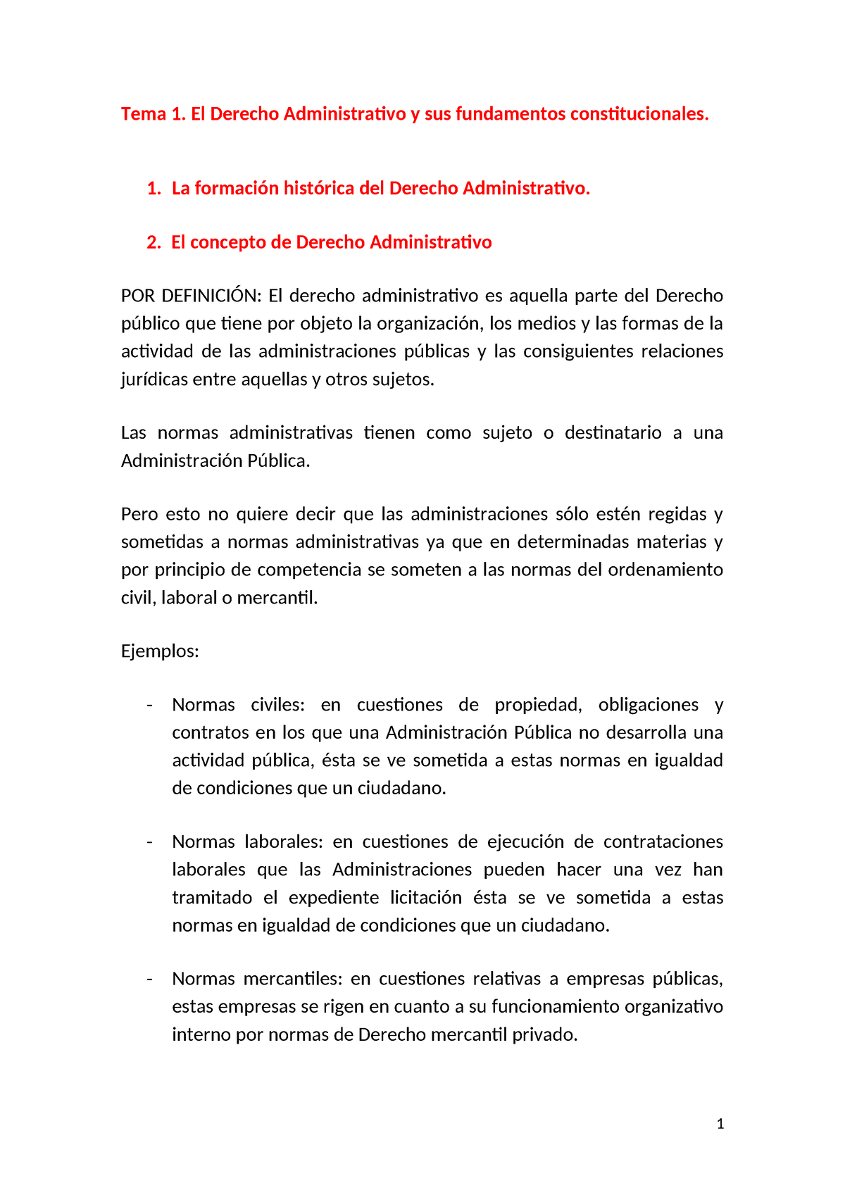 TEMA 1 Concepto Derecho Administrativo - Tema 1. El Derecho ...