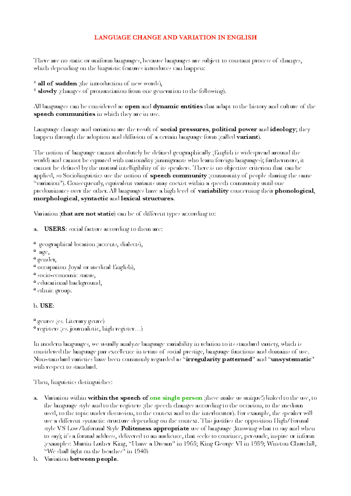 Language change and variation in english - LANGUAGE CHANGE AND ...