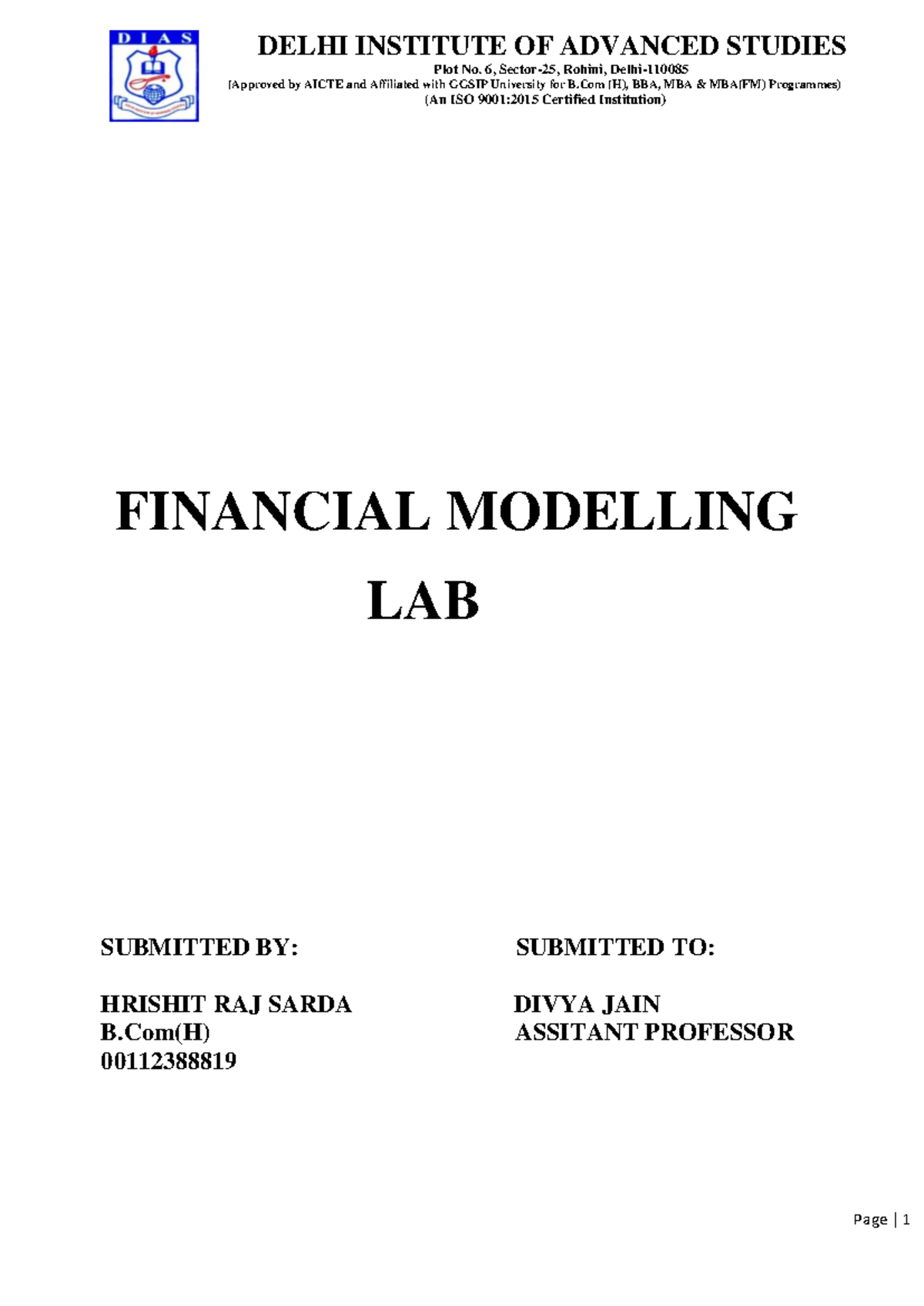 Financial MOdelling for Honours FINANCIAL MODELLING LAB