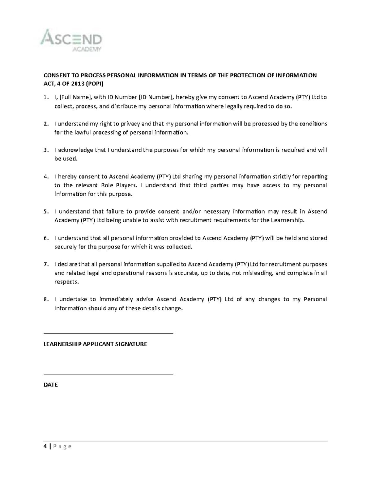 POPI - This screenshot might not be taken here - 4 | P a g e CONSENT TO ...
