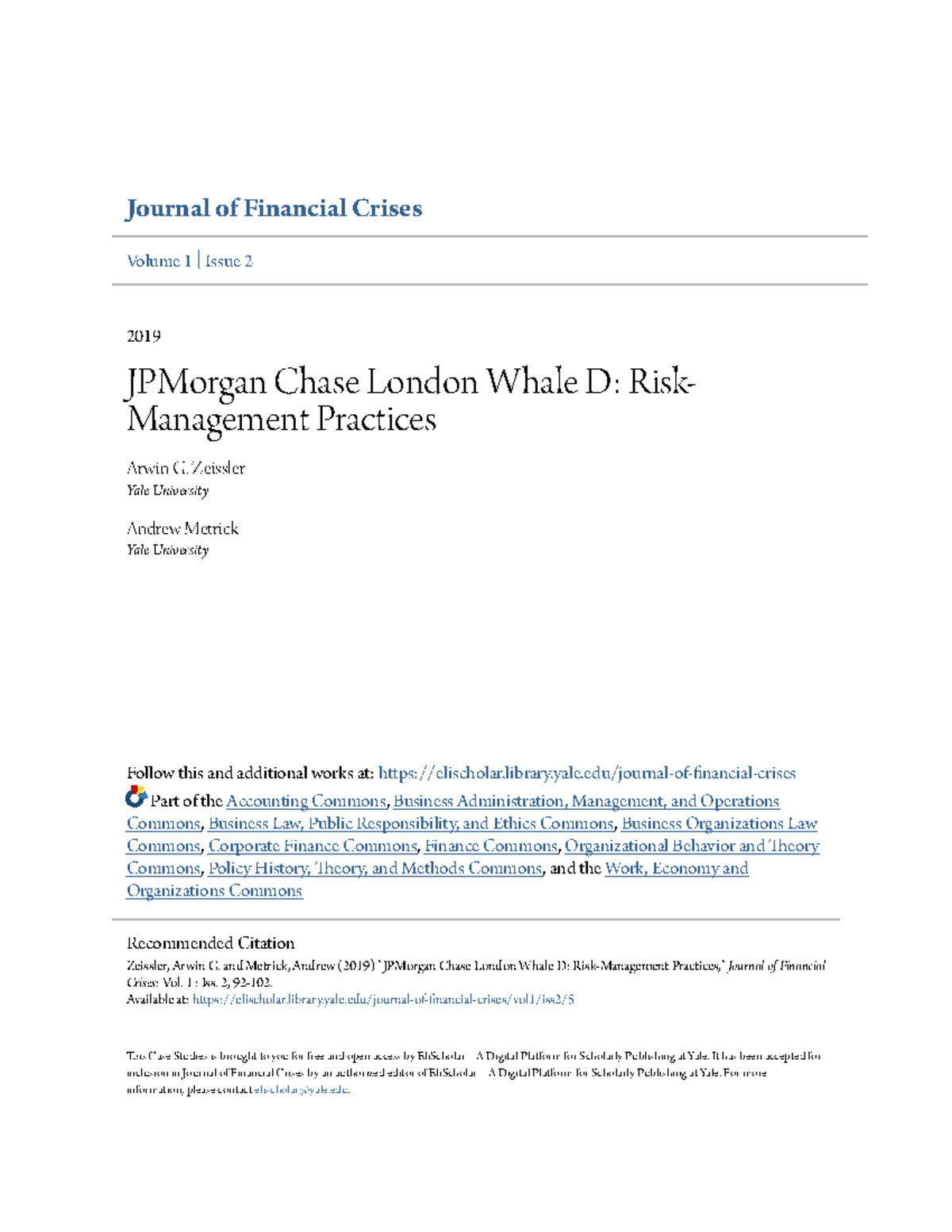 JPMorgan Chase London Whale D risk management practices - Journal of ...