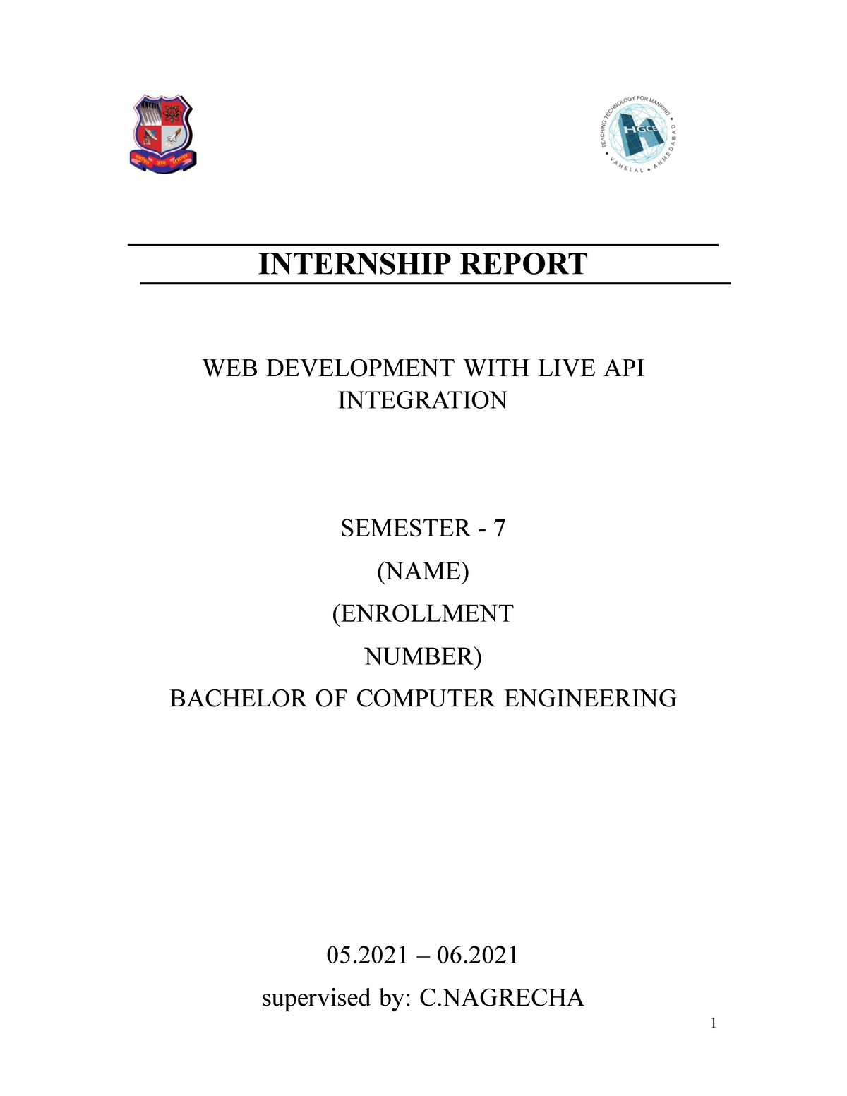 Report OF Internship-1 - 1 INTERNSHIP REPORT WEB DEVELOPMENT WITH LIVE ...