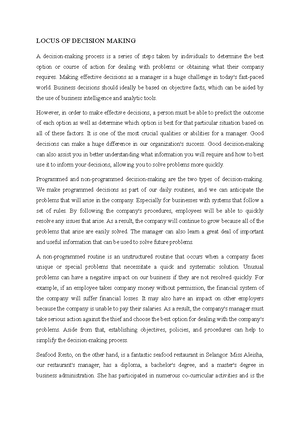 Locus Of Decision Making Business Management