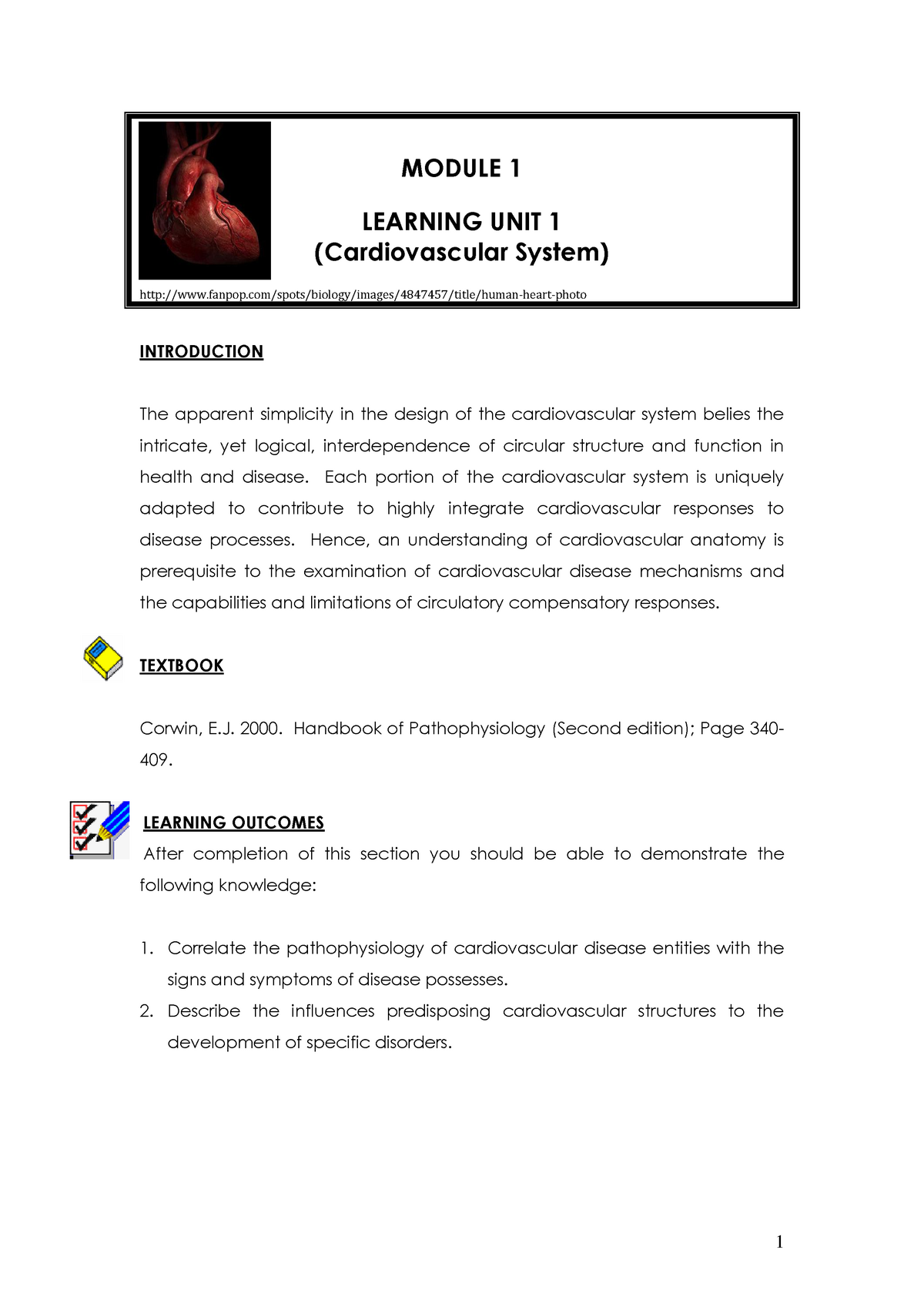 Learning Unit 1 - Cardiovascular System - MODULE 1 LEARNING UNIT 1 ...