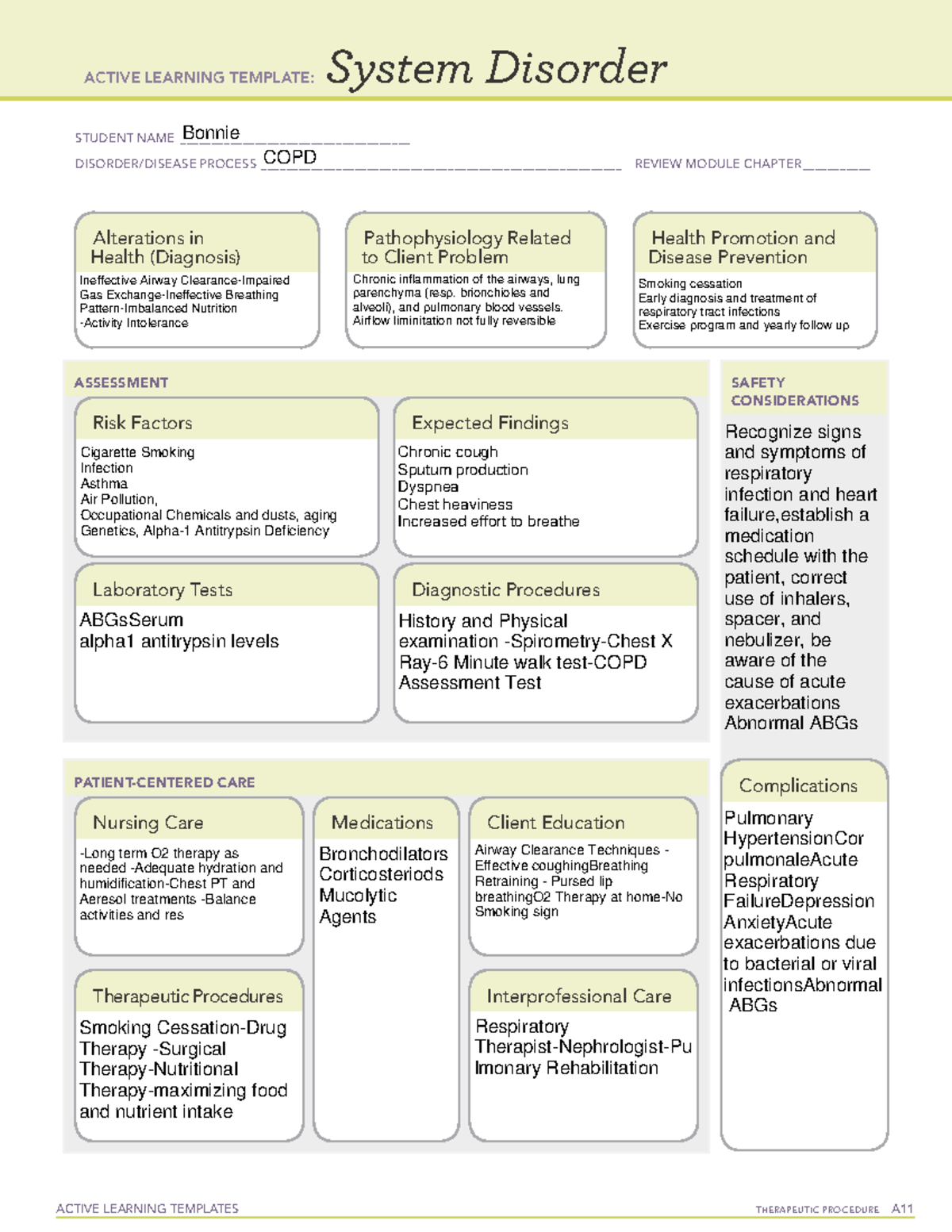 COPD - COPD - ACTIVE LEARNING TEMPLATES TherapeuTic procedure A System ...