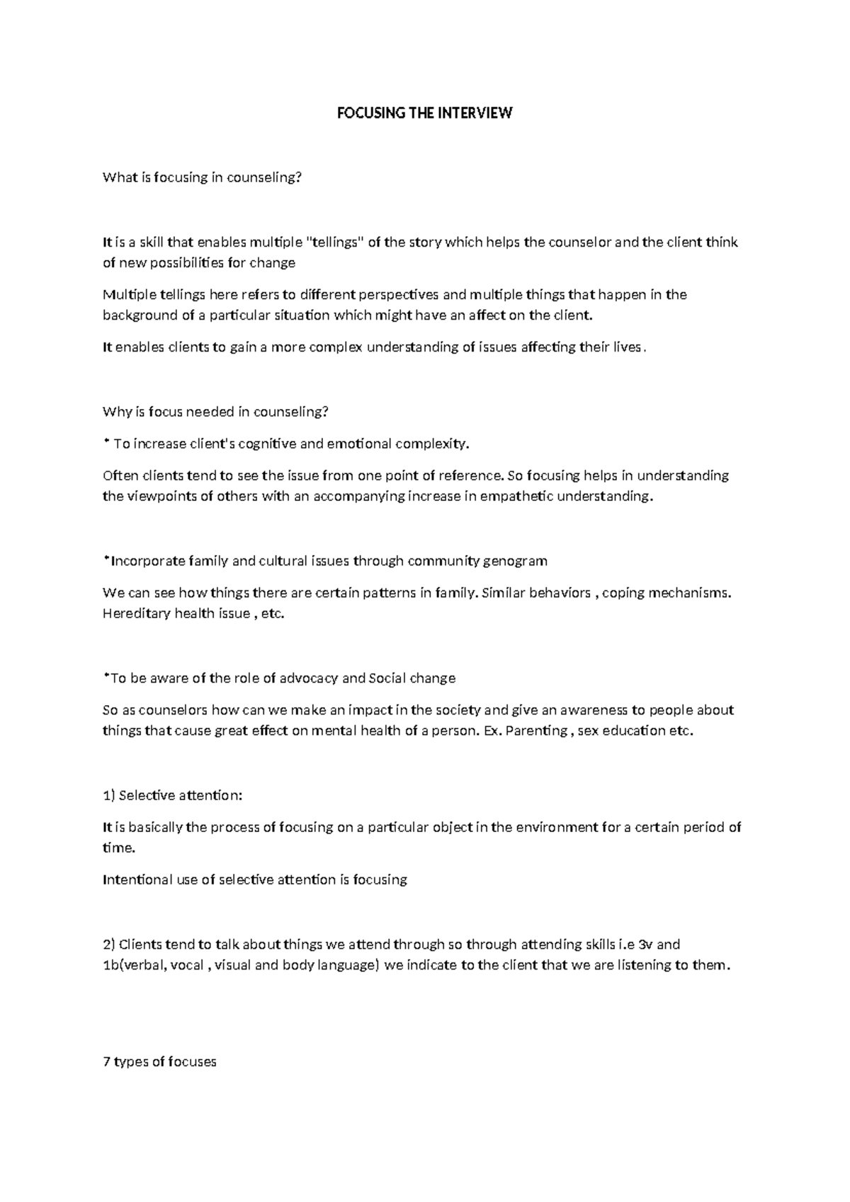 Focusing Skills - FOCUSING THE INTERVIEW What is focusing in counseling ...