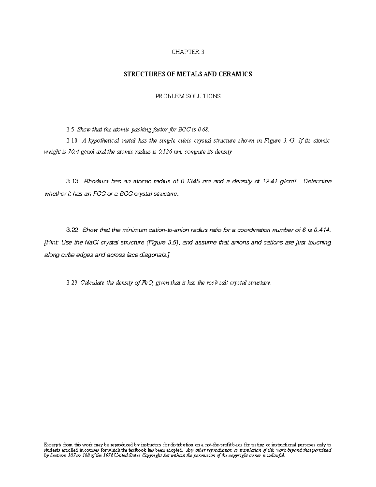 Chapter 3 Homework Questions 4th ed - CHAPTER 3 STRUCTURES OF METALS ...