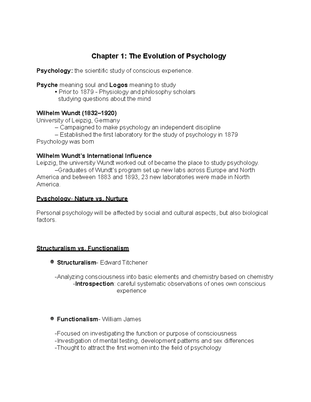 Psych 104 Chapt.1-3 - Chapter 1: The Evolution Of Psychology Psychology ...