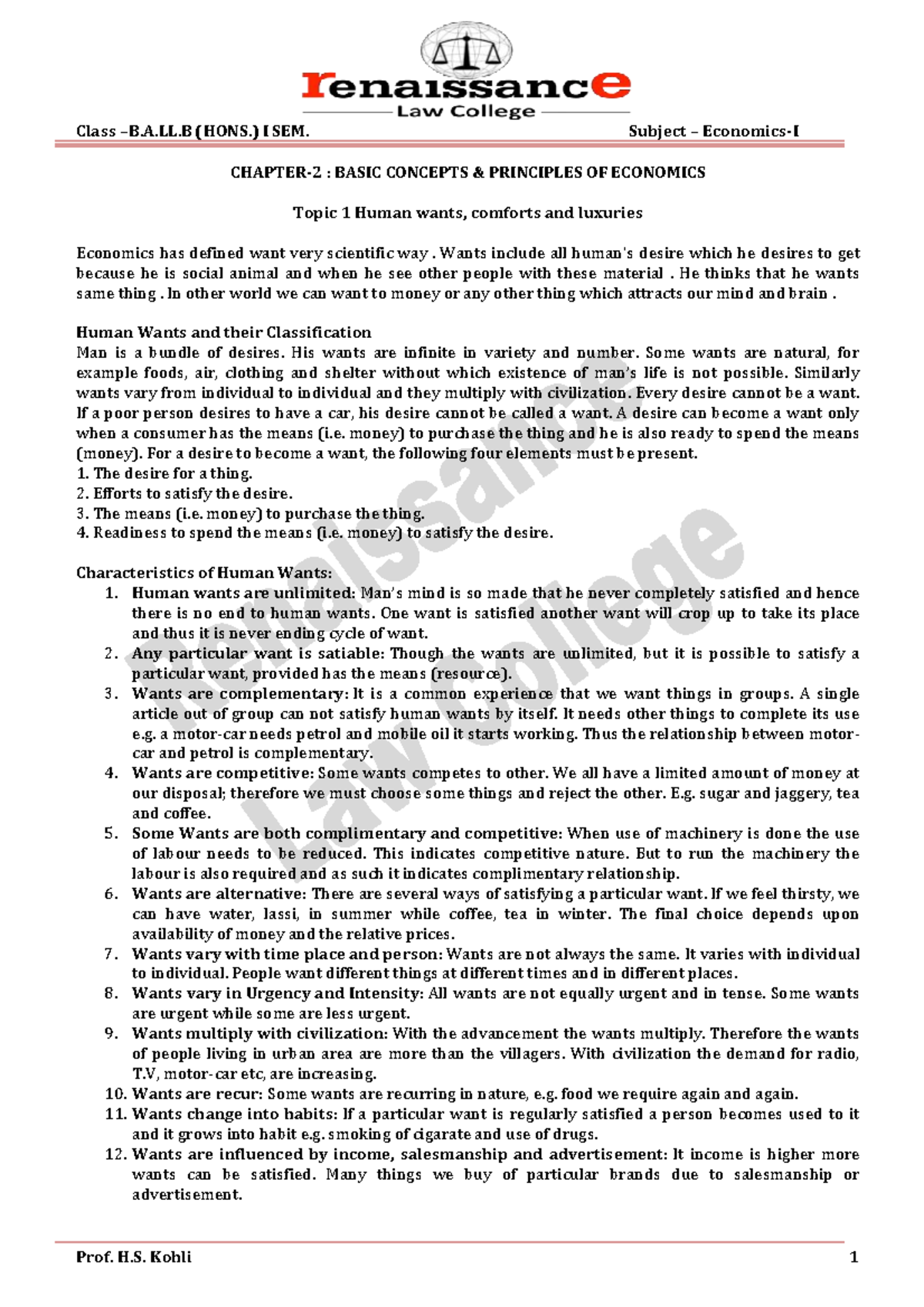Economics sem 1 b llb - CHAPTER-2 : BASIC CONCEPTS & PRINCIPLES OF ...