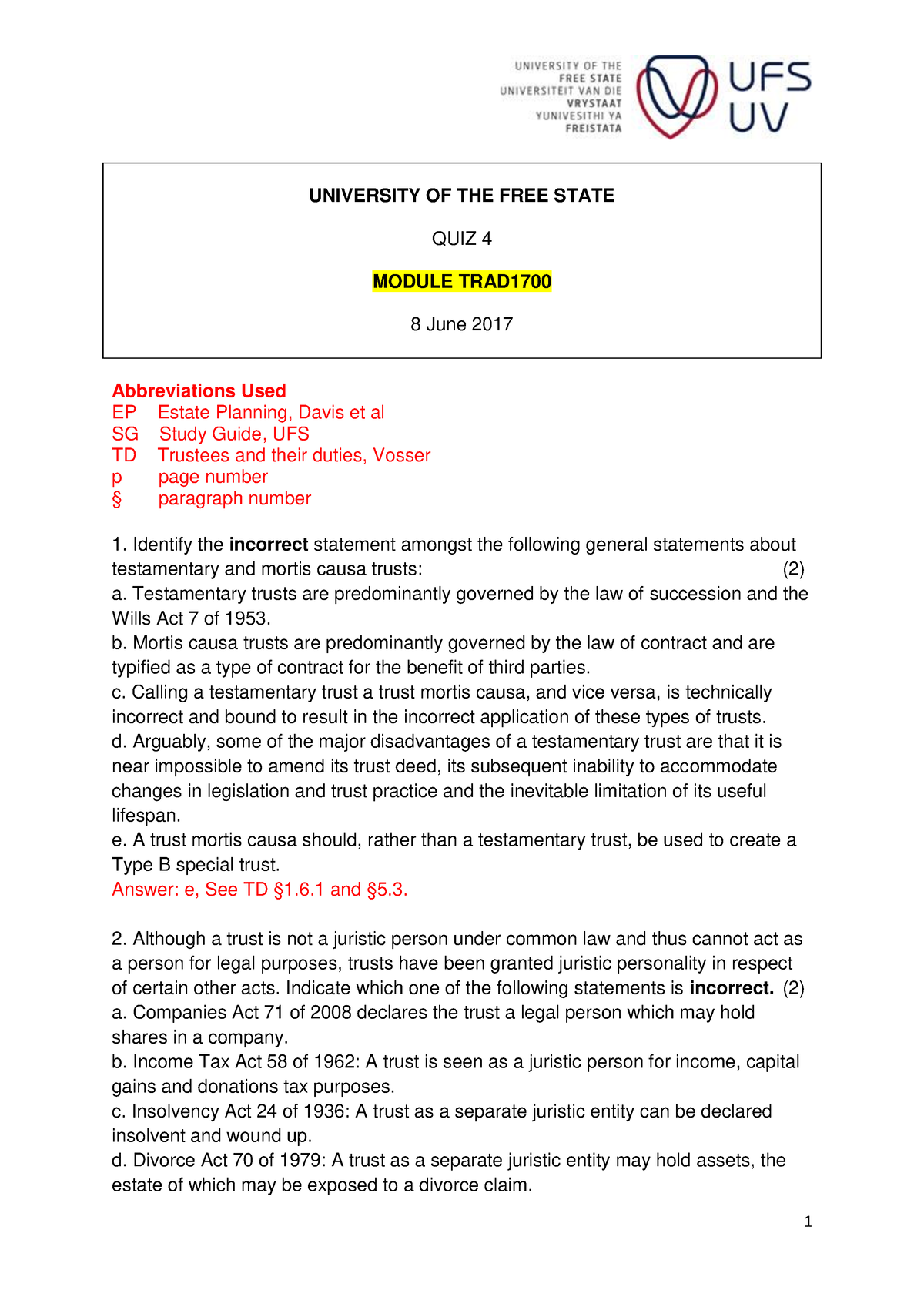 2017 TRAD1700 QUIZ 4 - Practices Quizes For The Subject With Answers ...