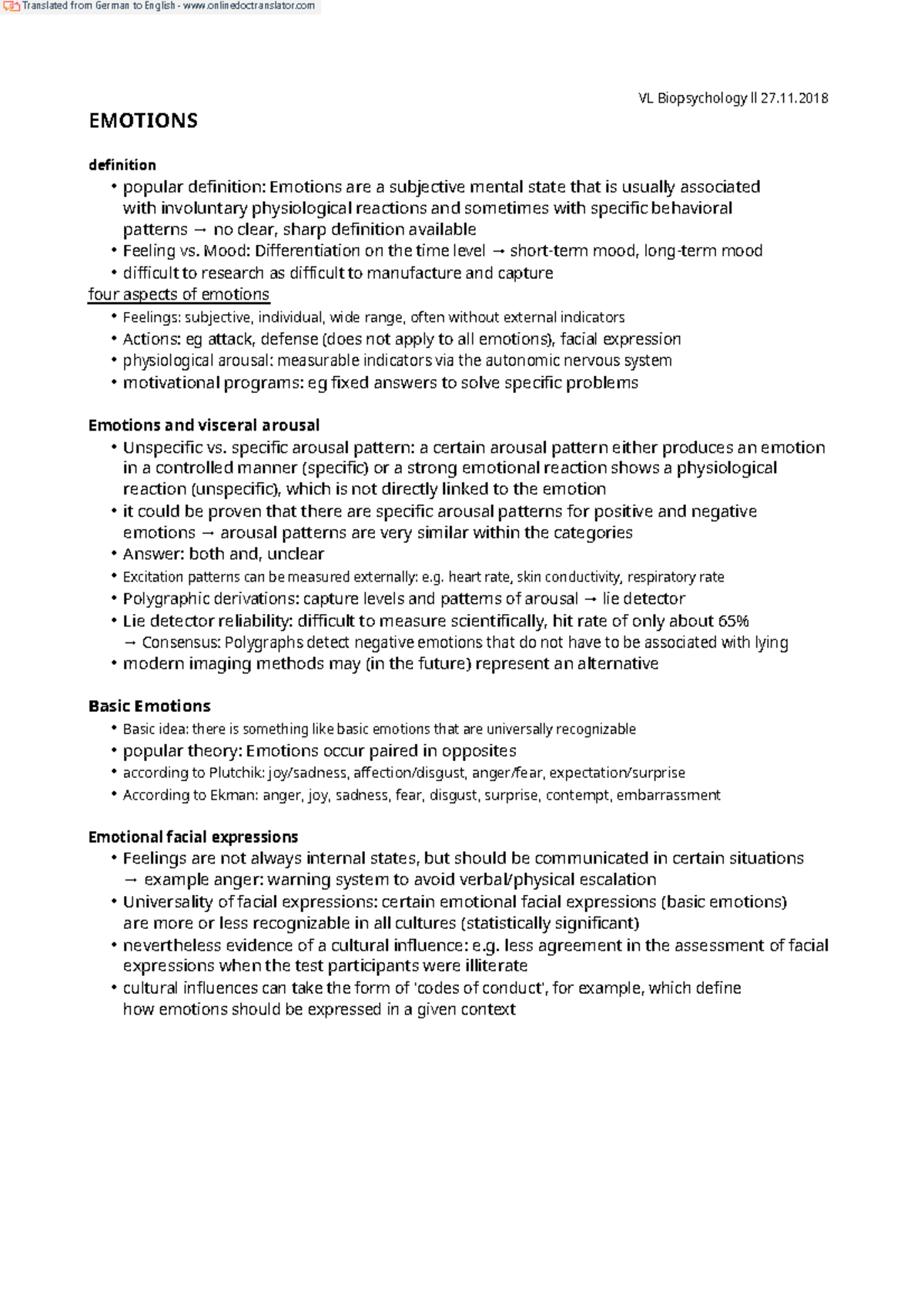 Biological Psychology Emotions VL Biopsychology ll 27 EMOTIONS