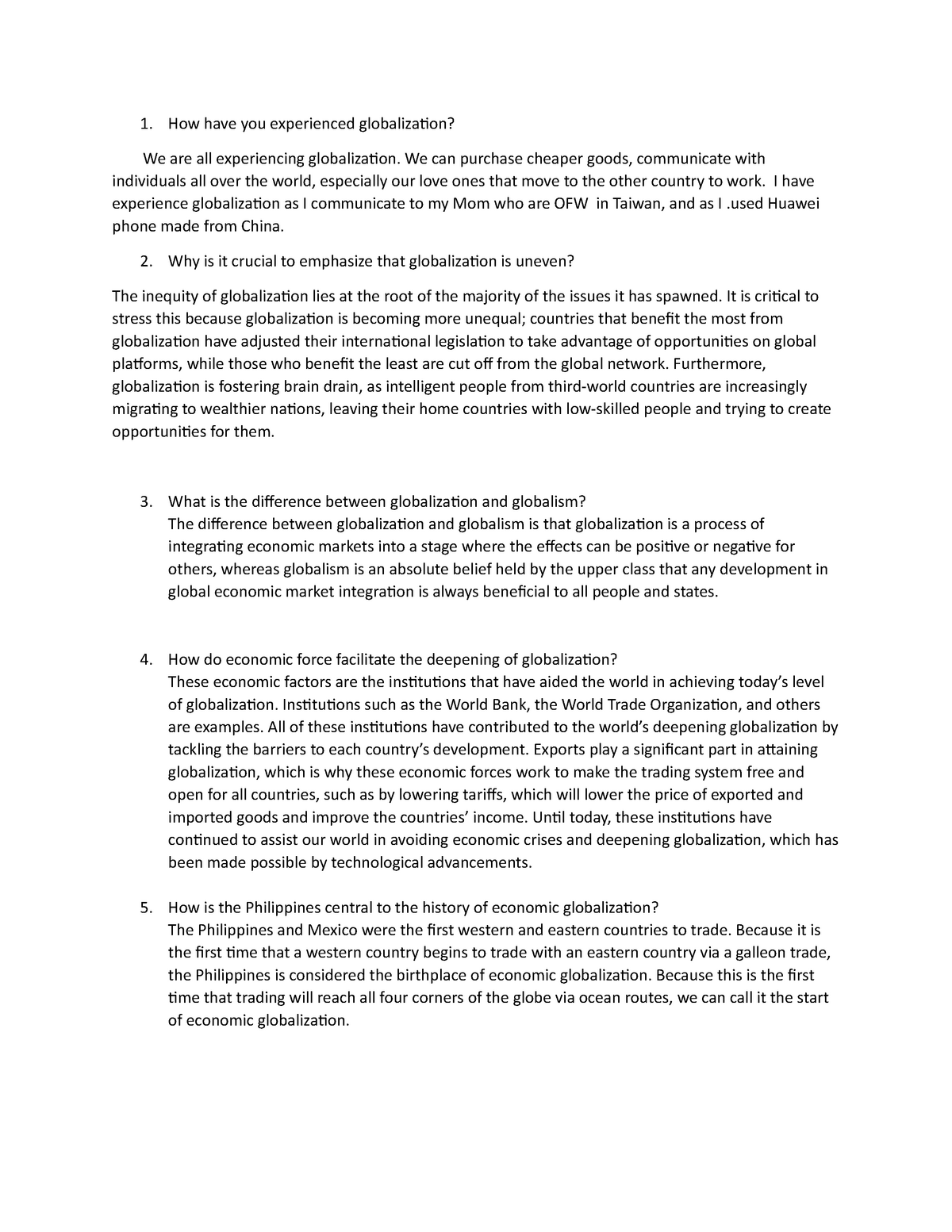 have you experienced globalization essay