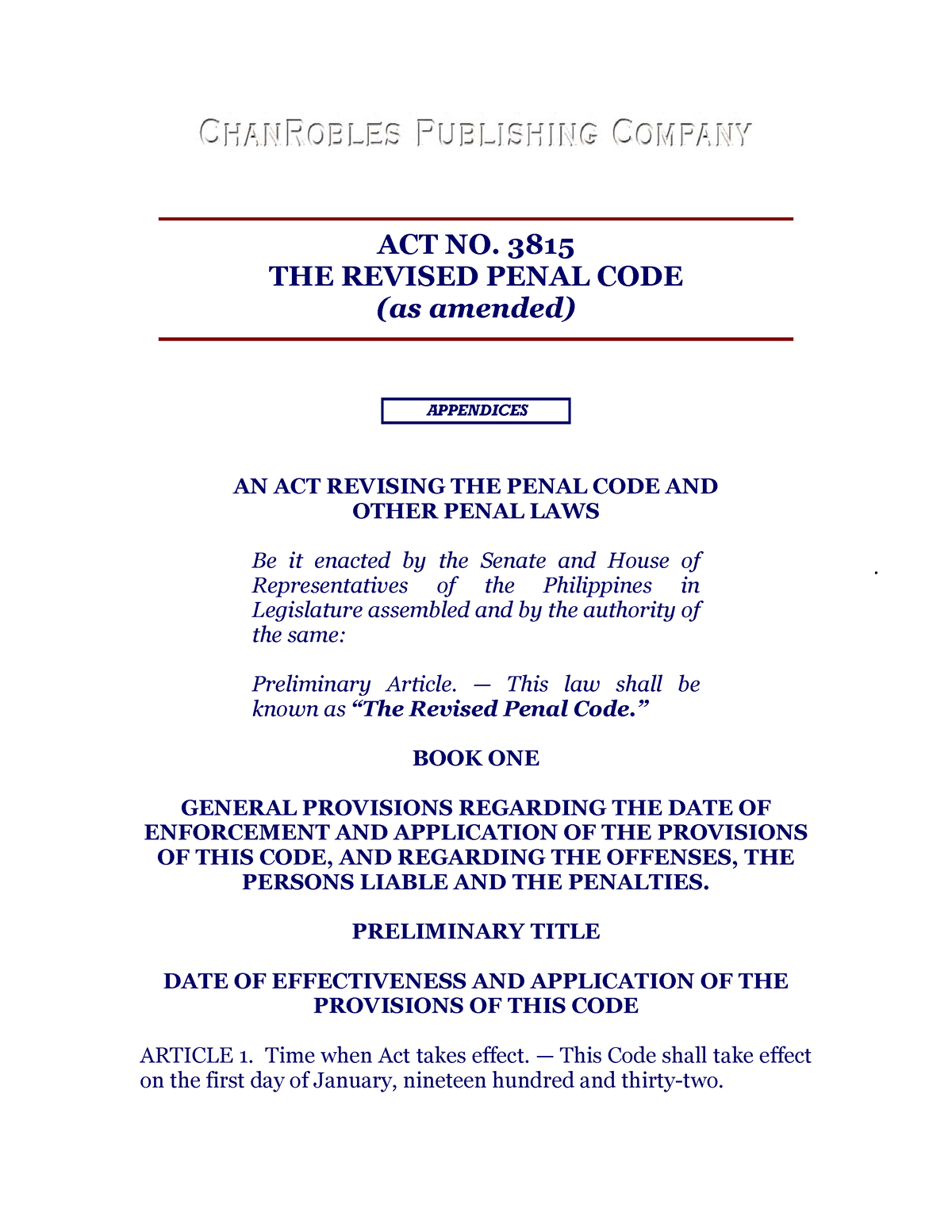 ACT No 3815 THE Revised Penal CODE ACT NO 3815 THE REVISED PENAL   Thumb 1200 1553 