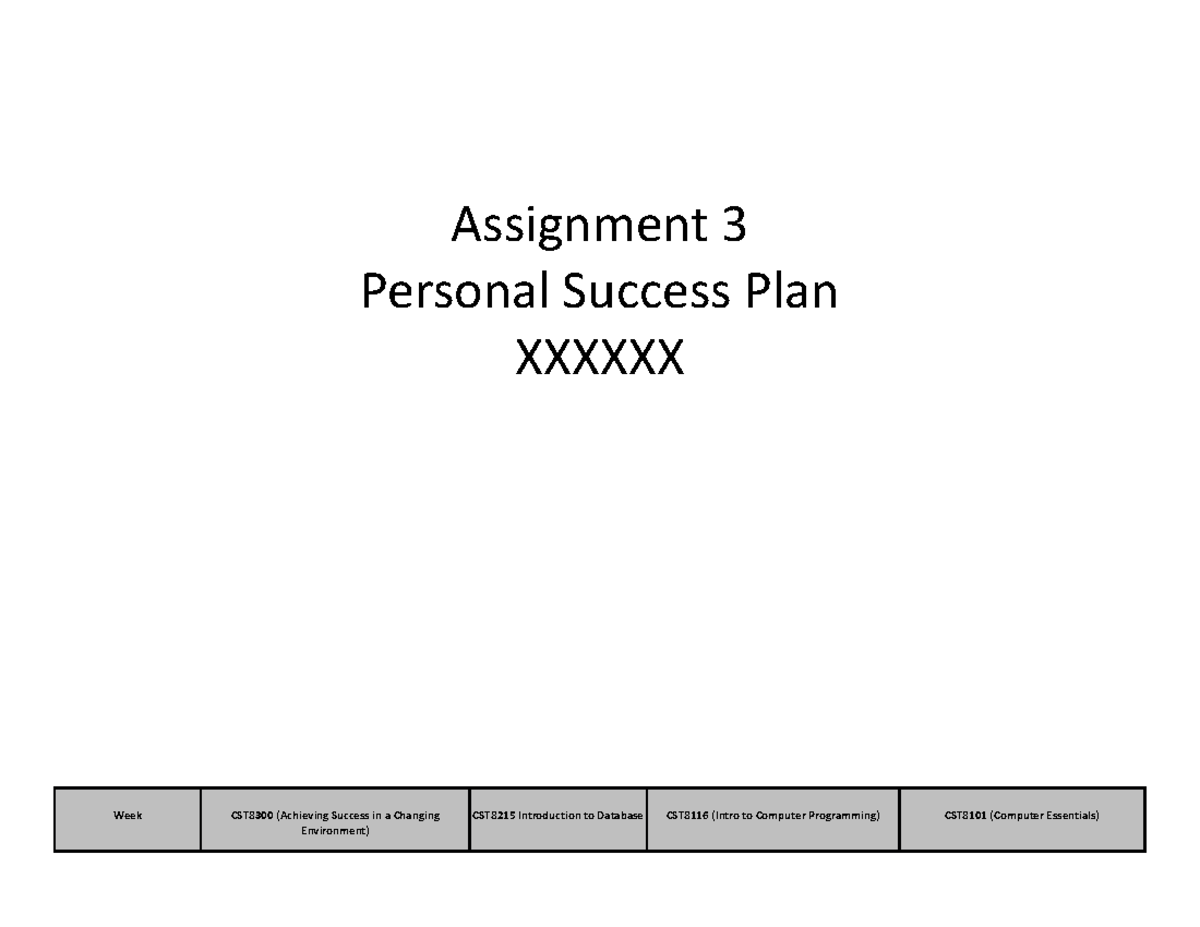 Week 3-example 3-succsess Plan - Assignment 3 Personal Success Plan 