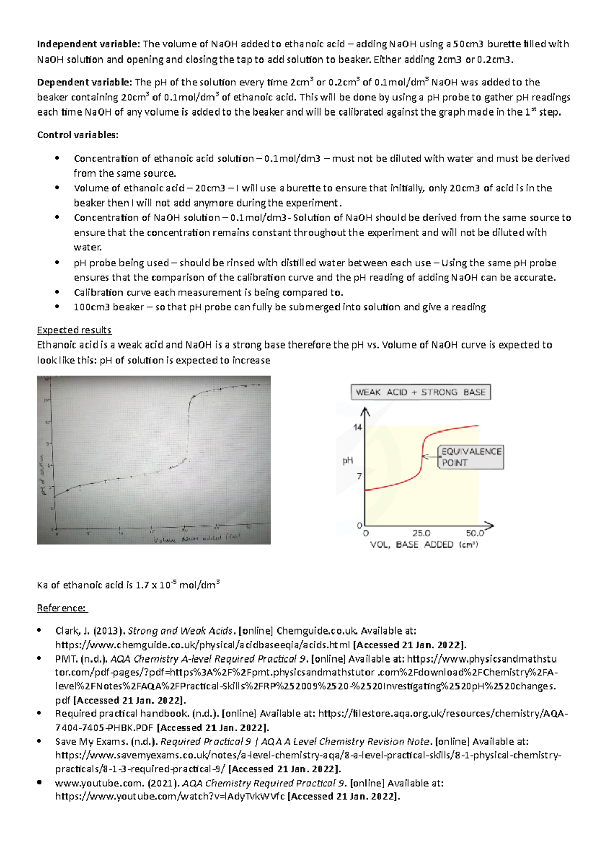 Aqa Chemistry Required Practical 9 Variables And Expected Results Independent Variable The