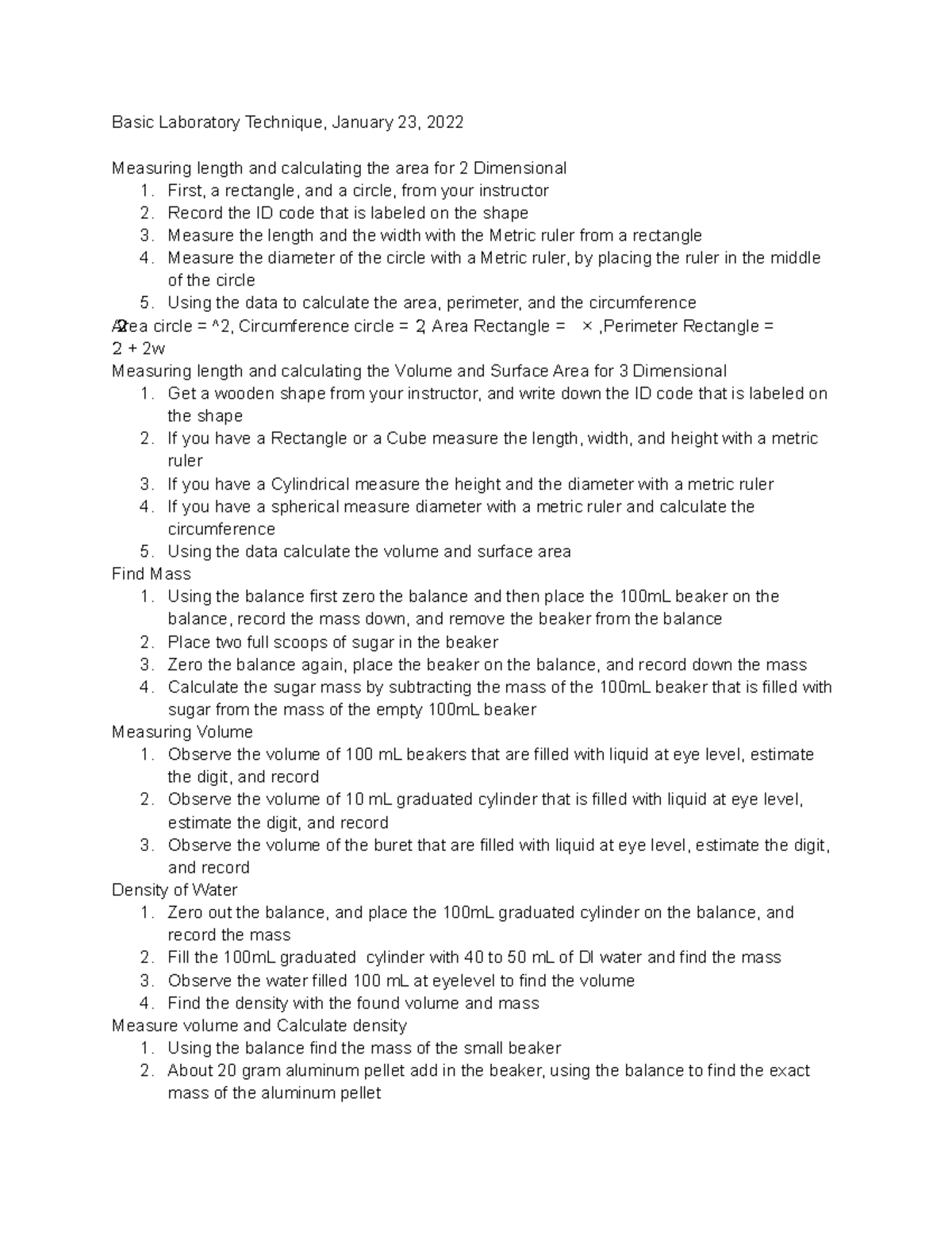 Basics Laboratory Techniques Summary - Basic Laboratory Technique ...