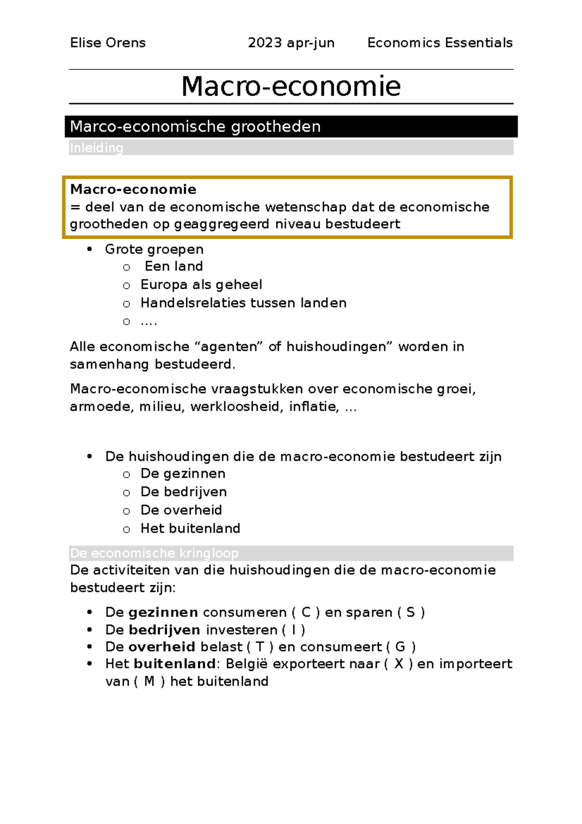 Samenvatting Economics Macro - Macro-economie Marco-economische ...