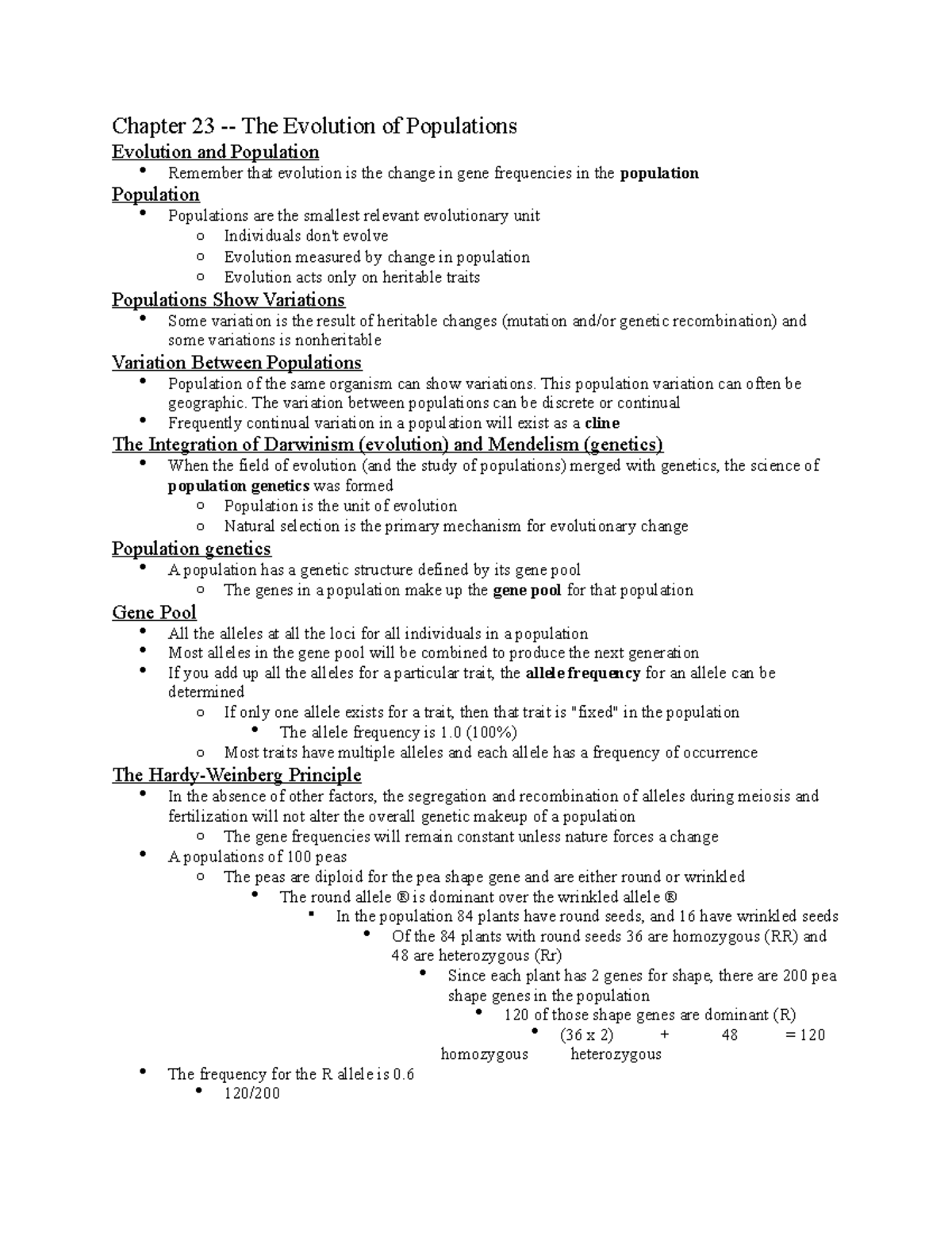 chpt. 23 - the evolution of populations - Chapter 23 - The Evolution of ...