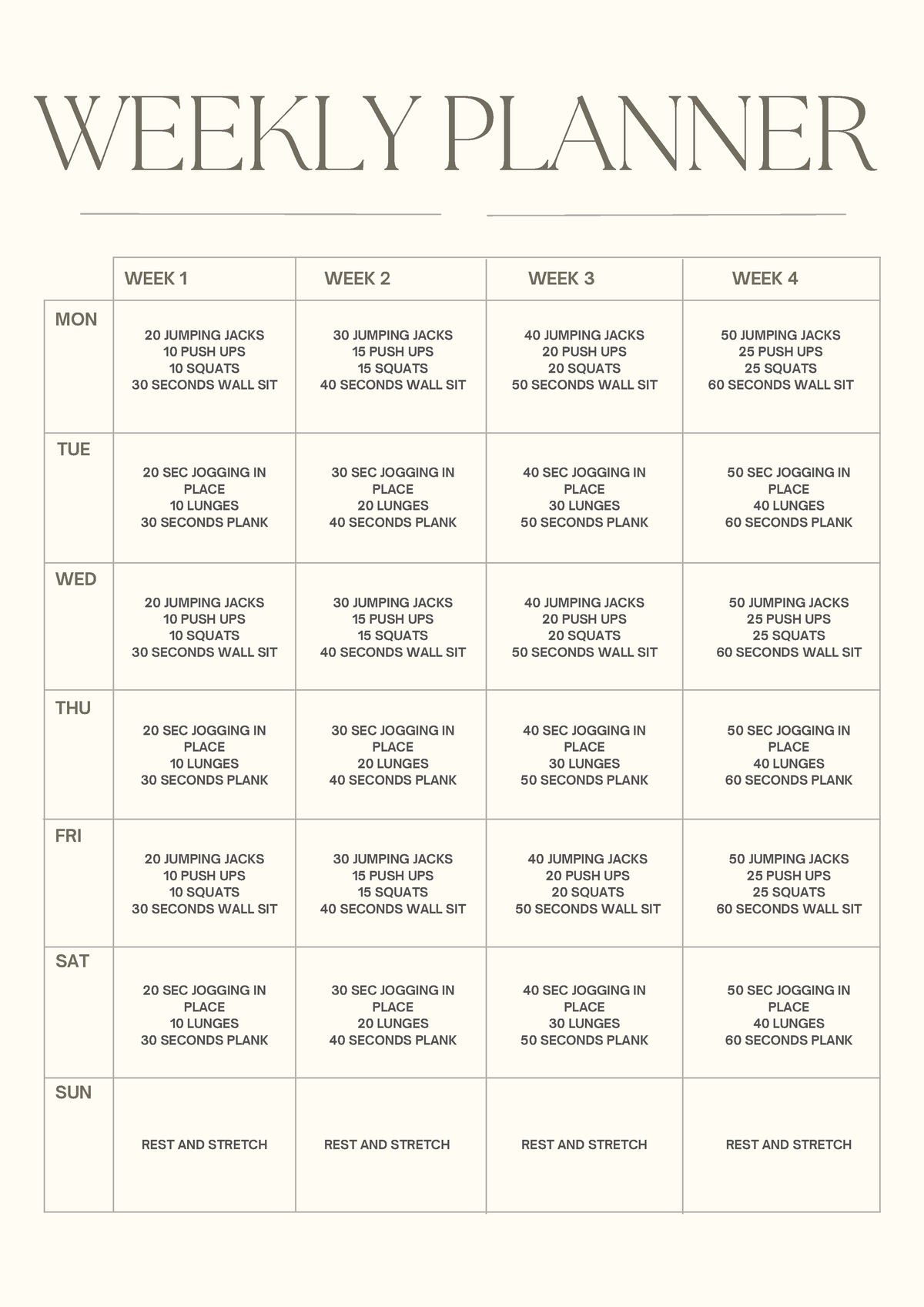 Physical Activity Weekly Planner - WEEKLY PLANNER MON TUE WED THU FRI ...