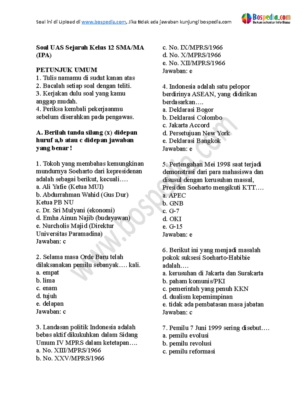 65+ Contoh Soal UAS Sejarah Kelas 12 SMA MA (IPA) Dan Kunci Jawabnya ...