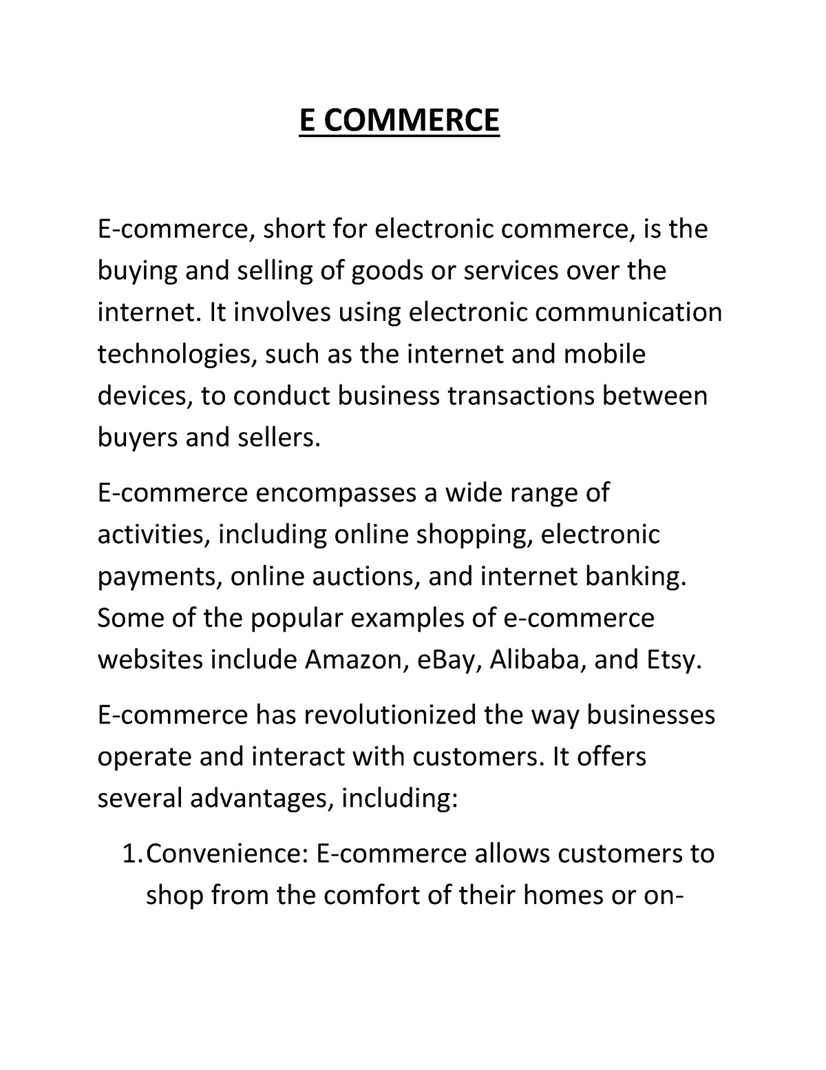 E Commerce Notes 1 - E COMMERCE E-commerce, Short For Electronic ...