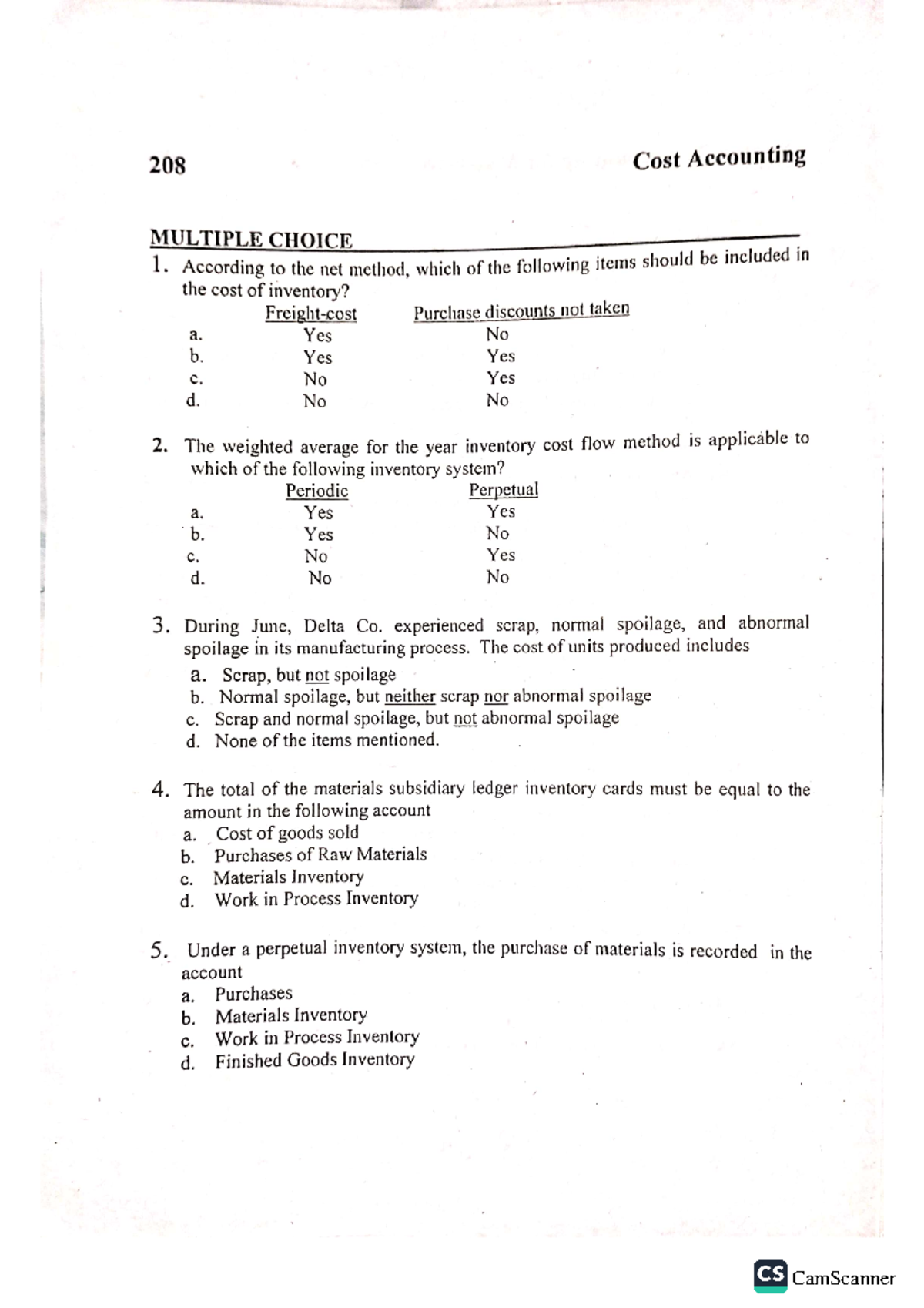 Chapter 7 Multiple Choice - Cost Accounting And Control - CamScanner ...