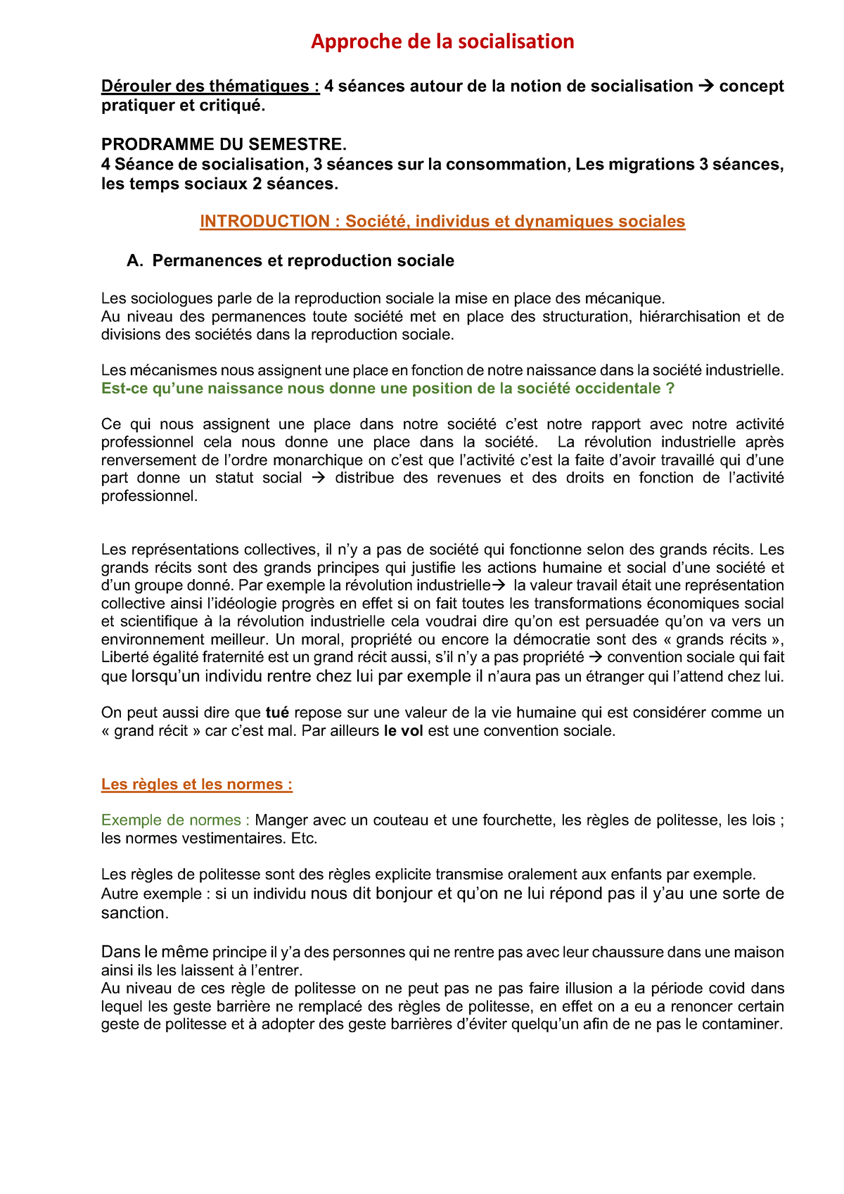 Aproche De La Socialisation (socialisation) - Approche De La ...