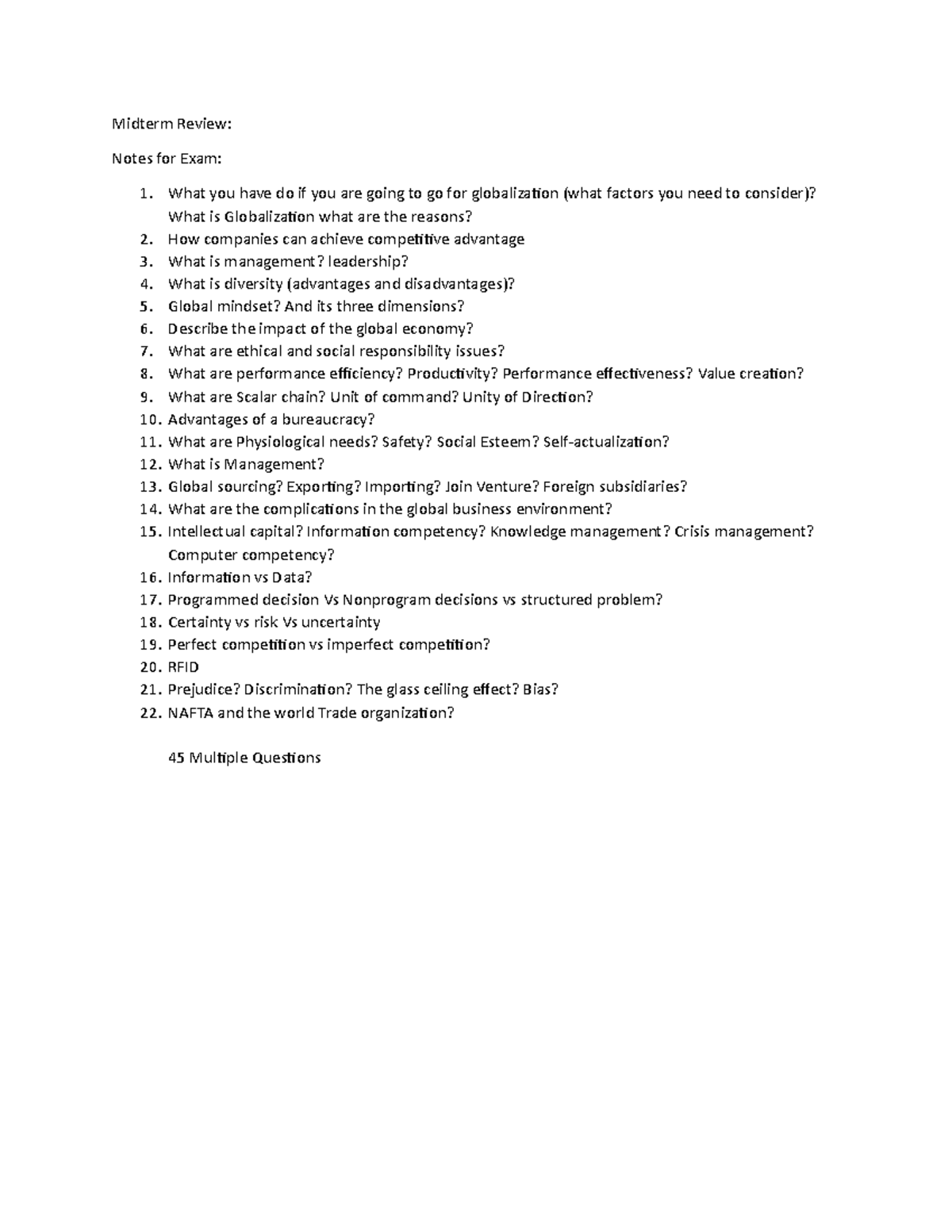 Midterm Review 2017, questions - Midterm Review: Notes for Exam: What ...