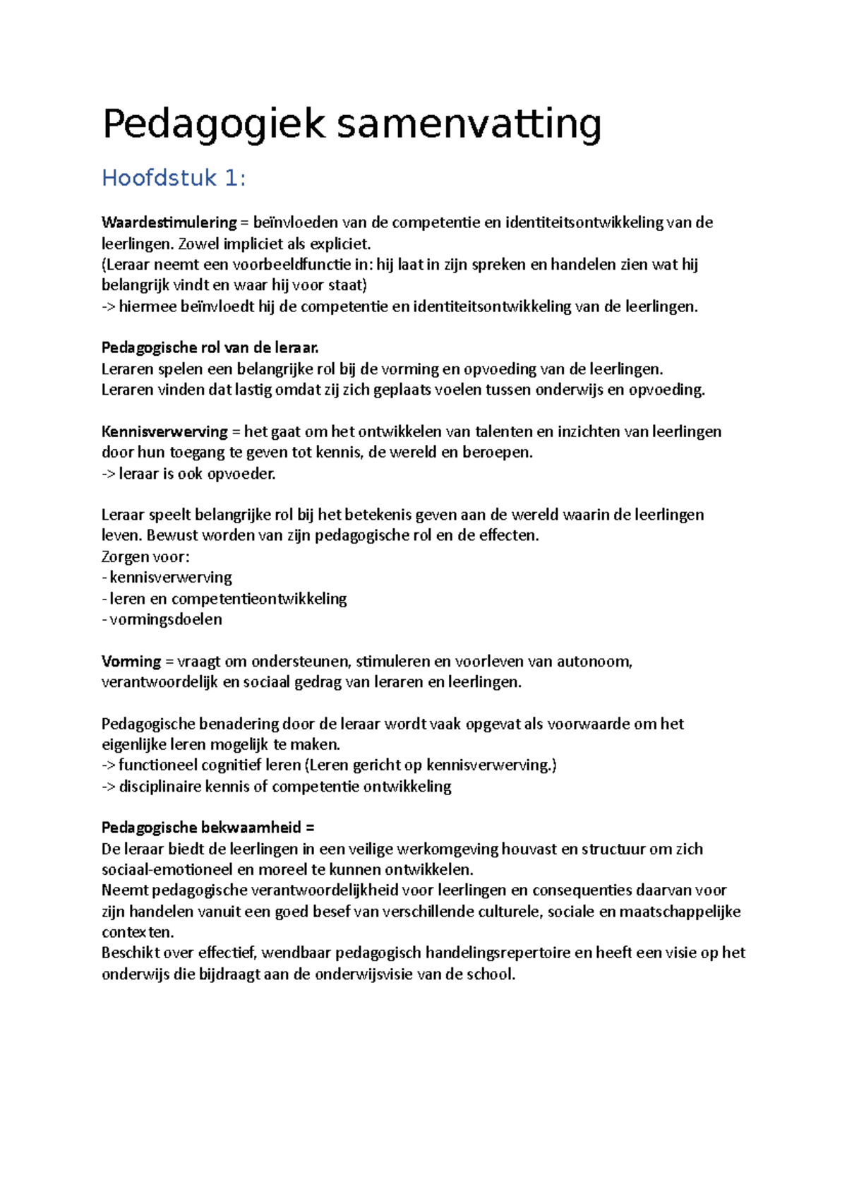 Pedagogiek Samenvatting - Pedagogiek Samenvatting Hoofdstuk 1 ...