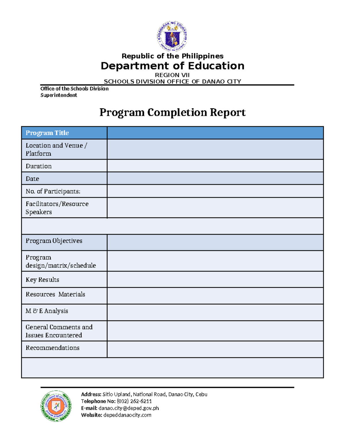 Program Completion Report Template - Republic of the Philippines ...