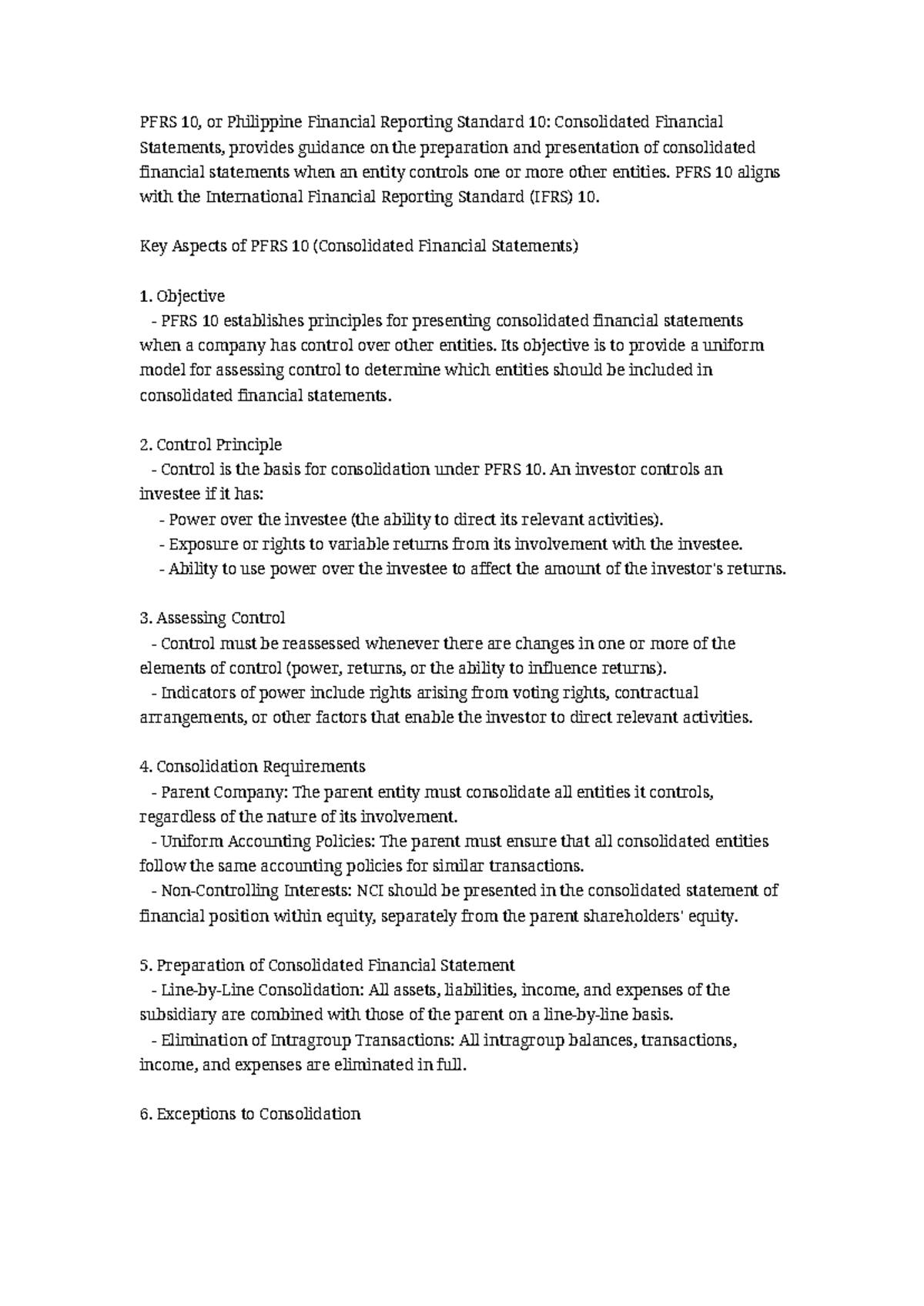 PFRS10 notes - PFRS 10, or Philippine Financial Reporting Standard 10 ...