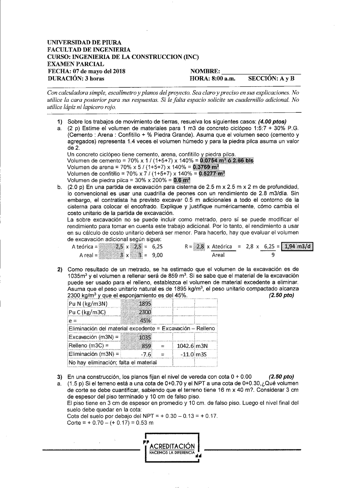 Examen Parcial 2018-I - Ingeniería De Construcción - Studocu