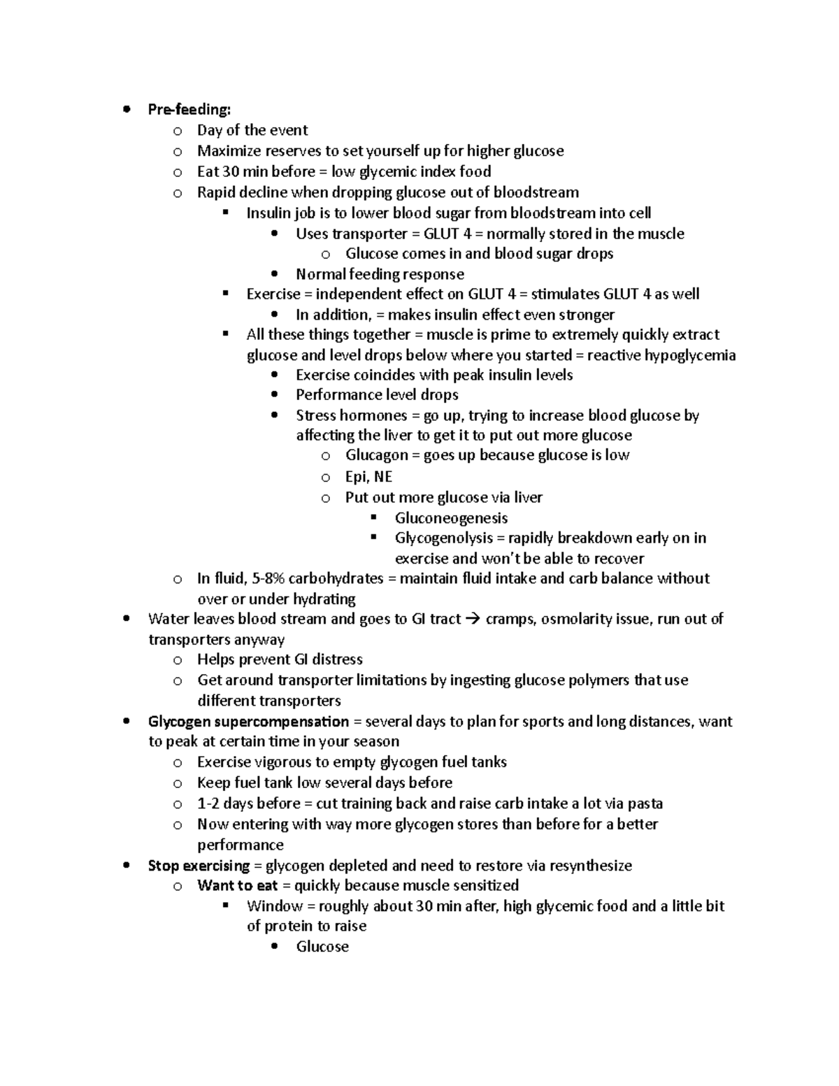 Final In Class Review - Pre-feeding: o Day of the event o Maximize ...