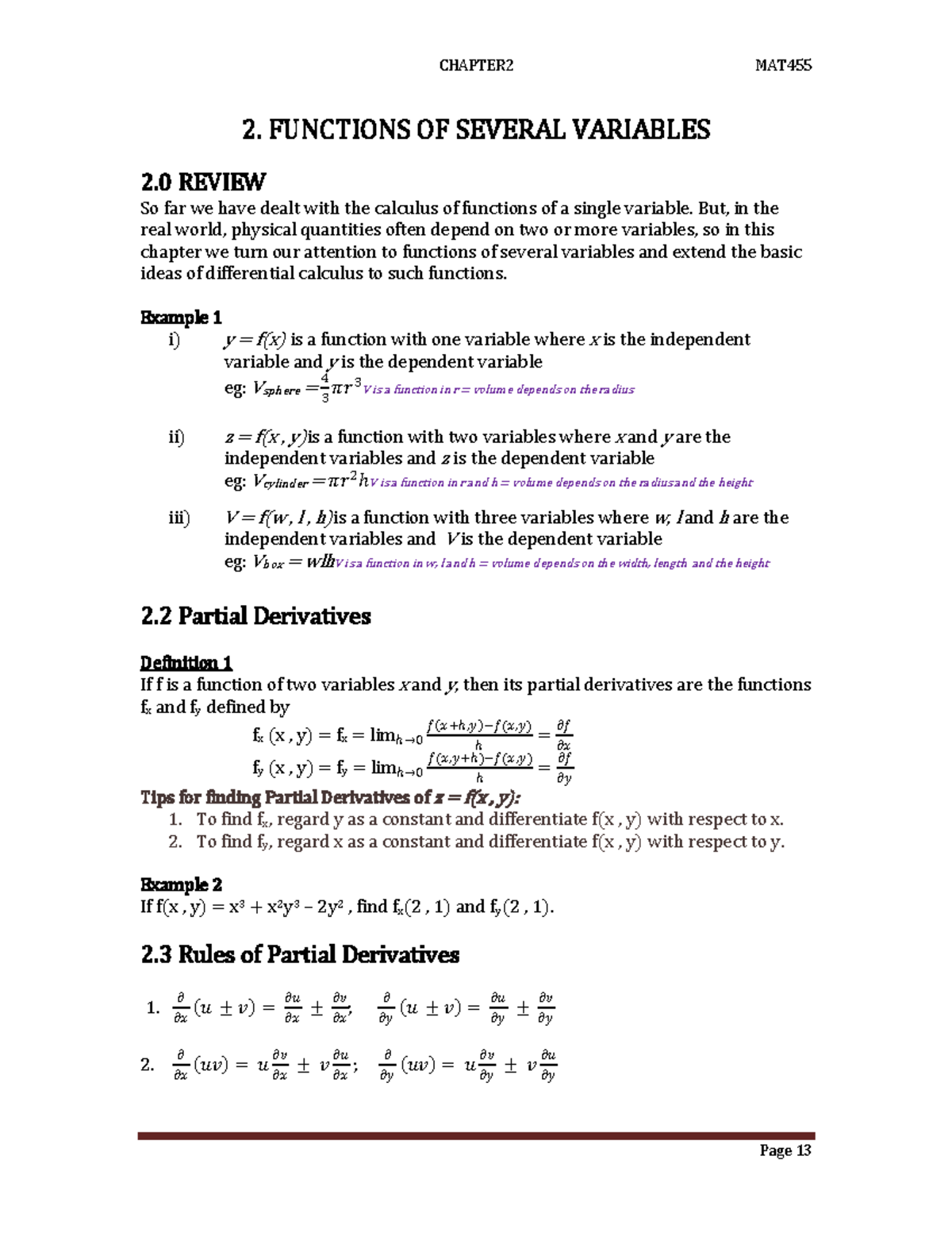 Chapter 2 Double Integral EC220 Civil Engineering - 2. FUNCTIONS OF ...