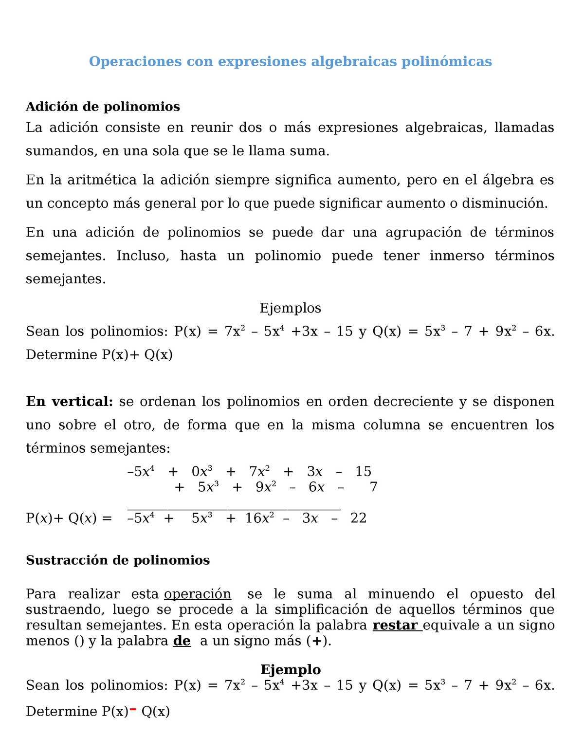 Unidad Expresiones Algebraicas Ii 1 2 2 Operaciones Con