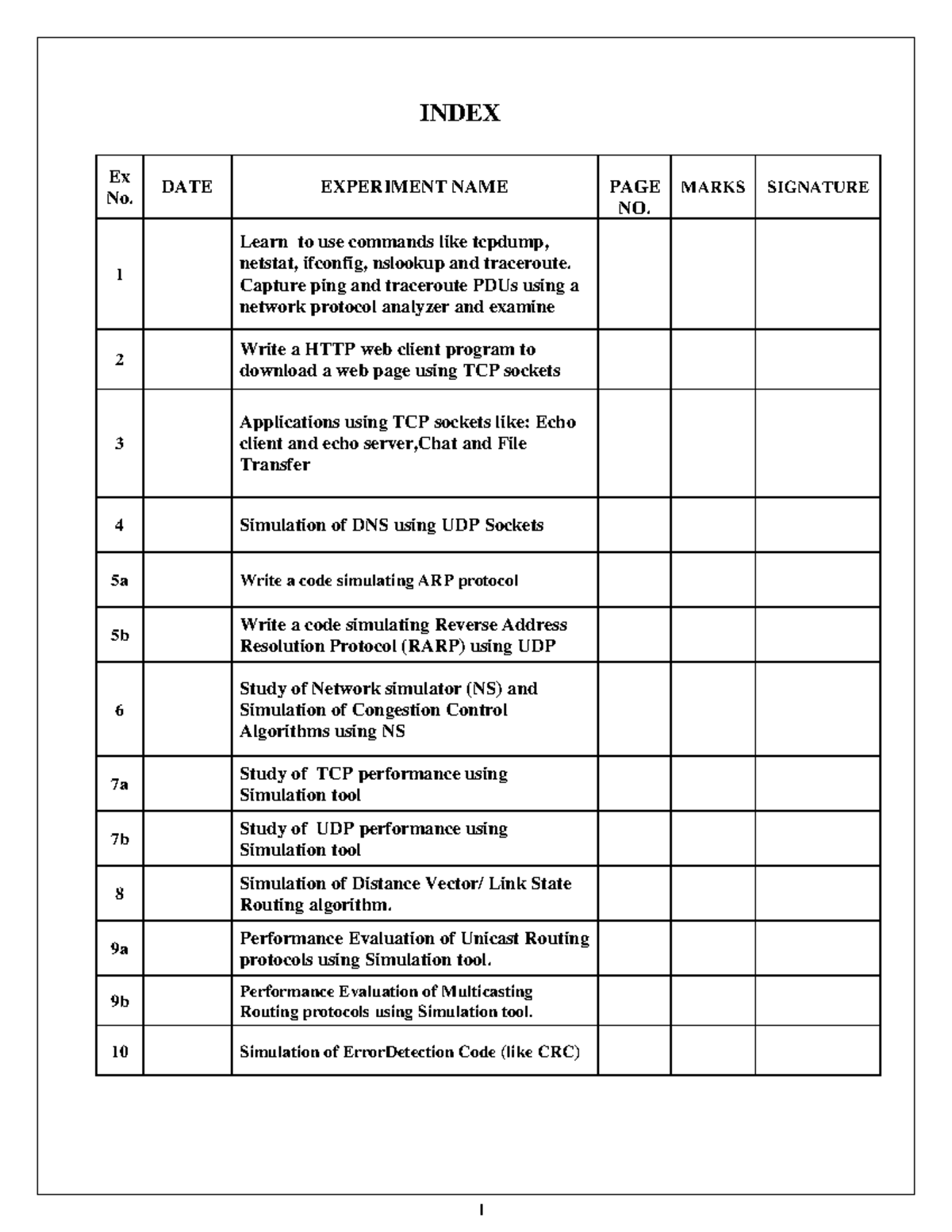 CN LAB Record 17 - INDEX Ex No. DATE EXPERIMENT NAME PAGE NO. MARKS ...