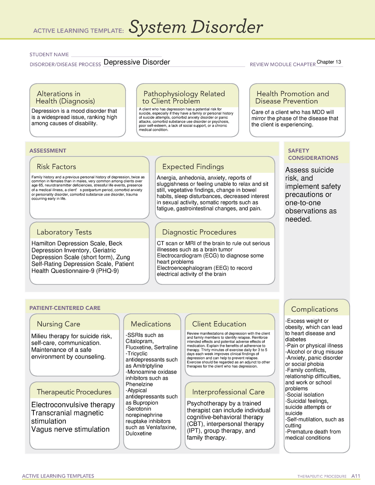 Active Learning Template System Disorder Ch 13 ACTIVE LEARNING