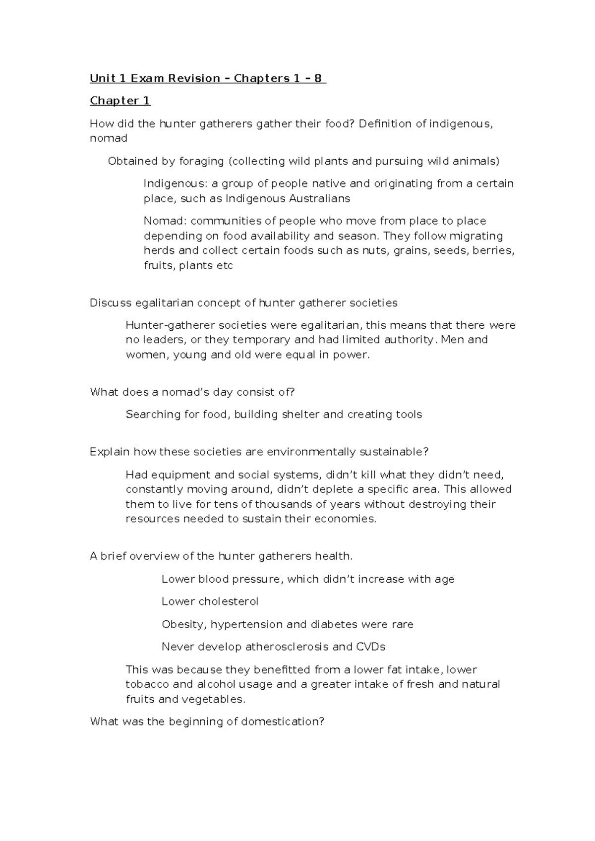 Food Studies Unit 1 and 2 Revision - Unit 1 Exam Revision – Chapters 1 ...