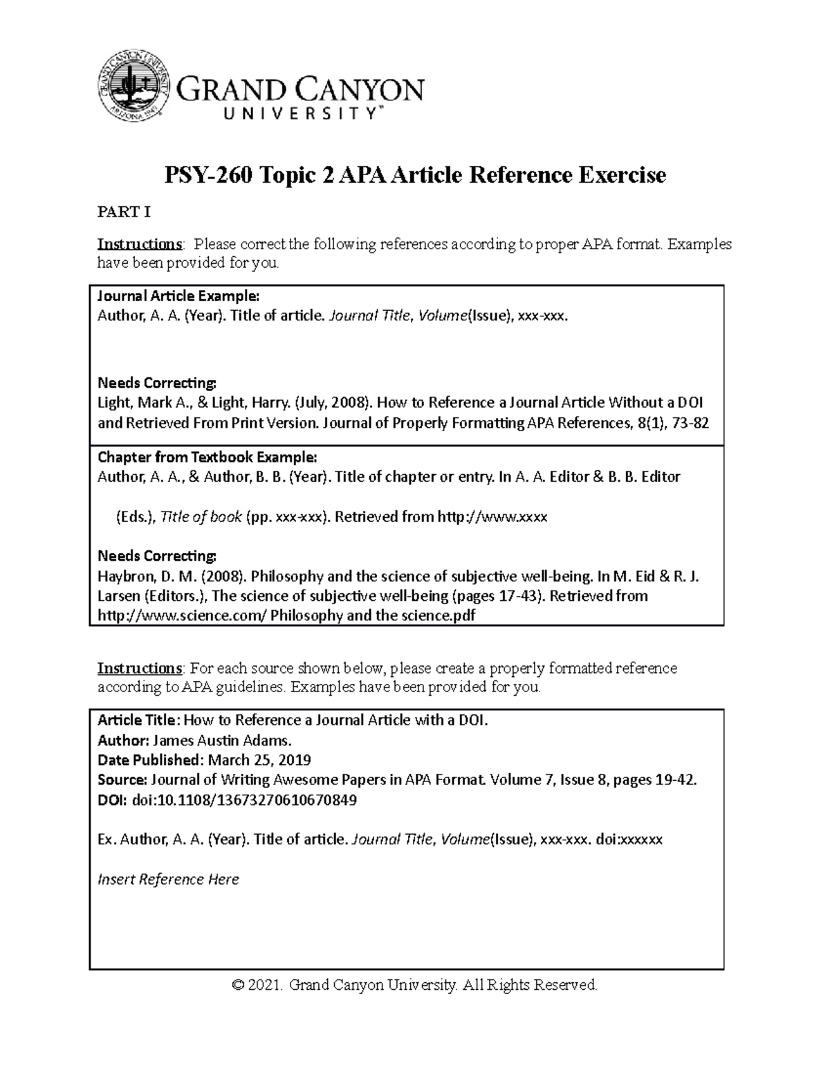 PSY 260 RS T2 APAexercise - PSY-260 Topic 2 APA Article Reference ...