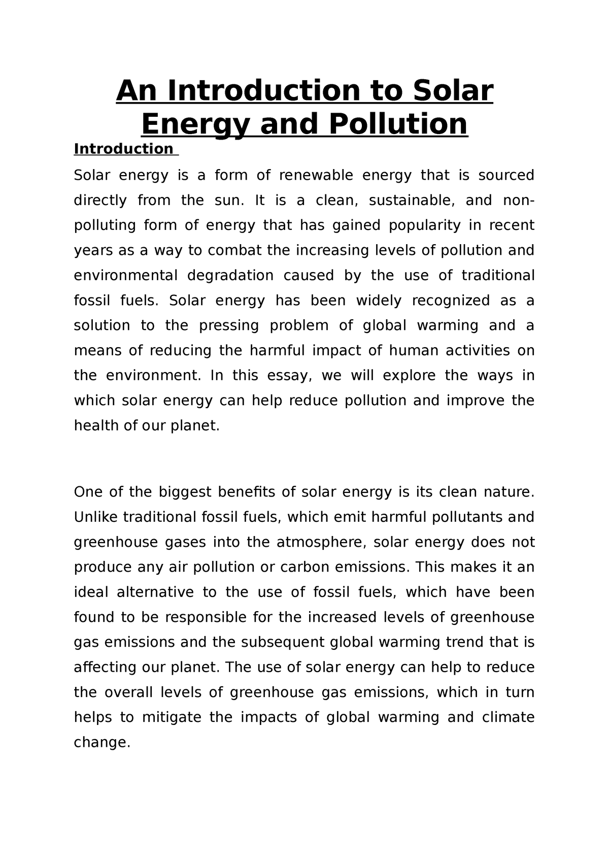 thesis statement about solar energy