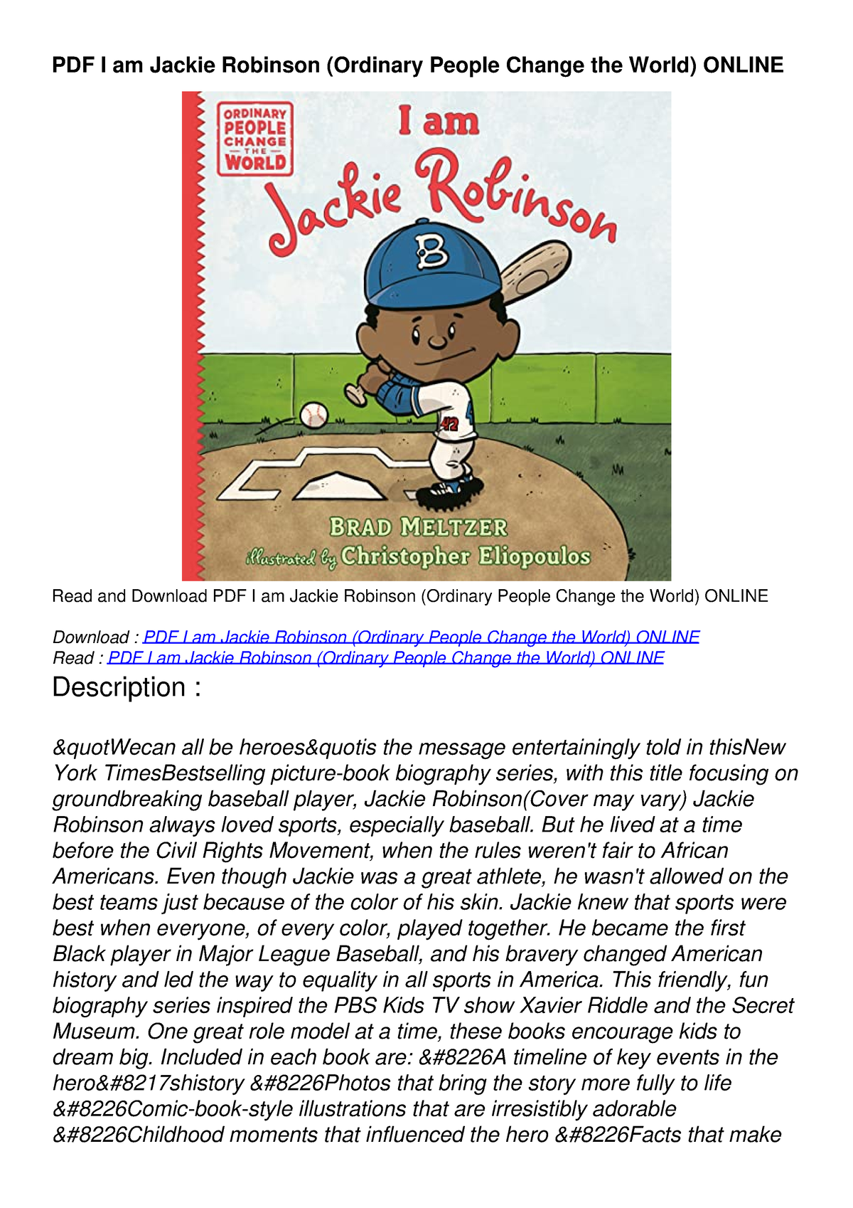 I am Jackie Robinson (Ordinary People Change the World)