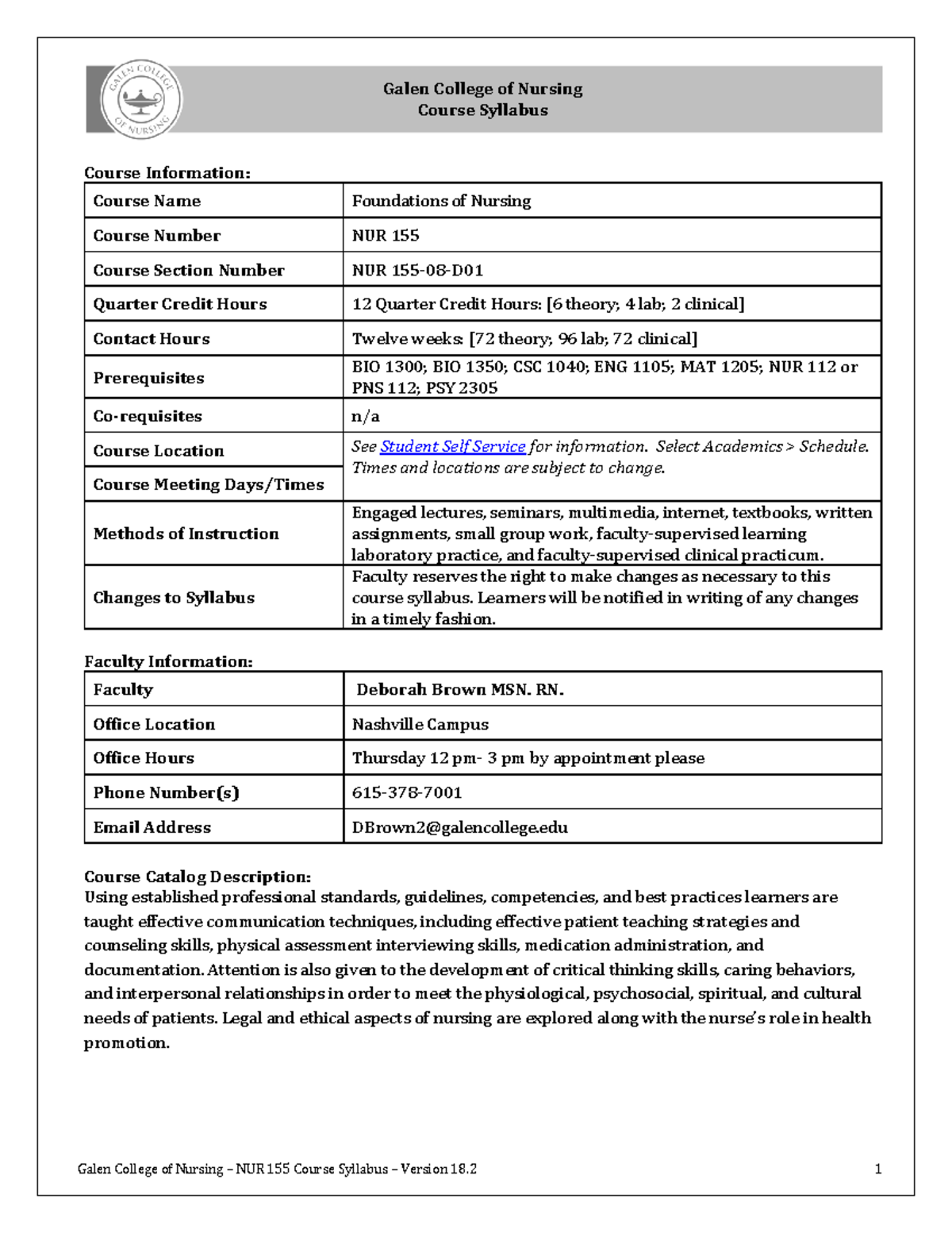 NUR 155 Syllabus Version 18-2 Summer 2023 - NUR 155 - Studocu