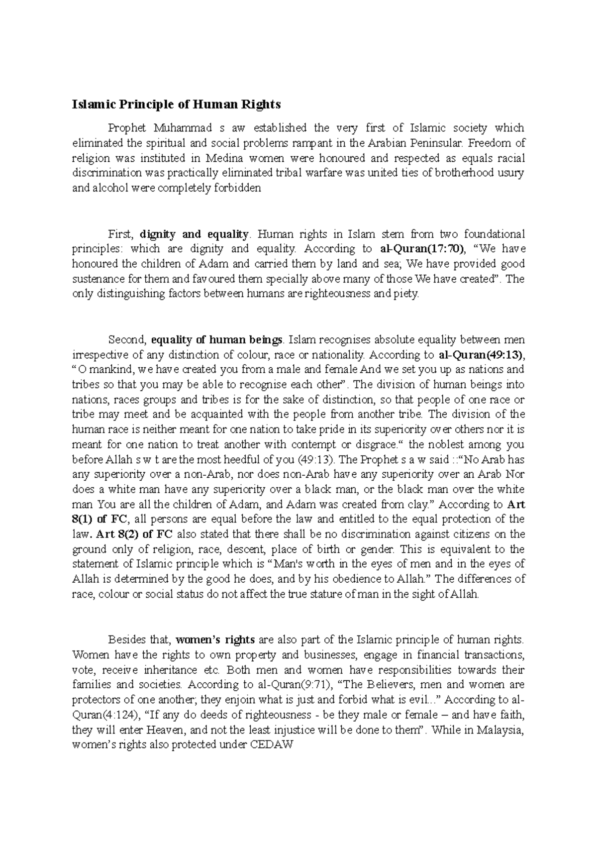 Chp3 Principle of human right - Islamic Principle of Human Rights ...