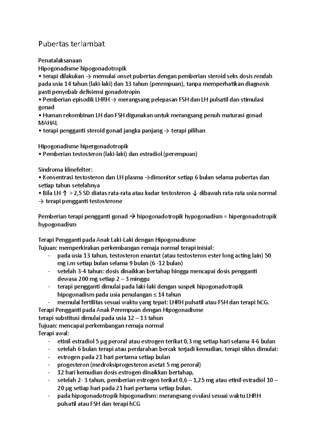 Pubertas terlambat (20 Pubertas terlambat Penatalaksanaan