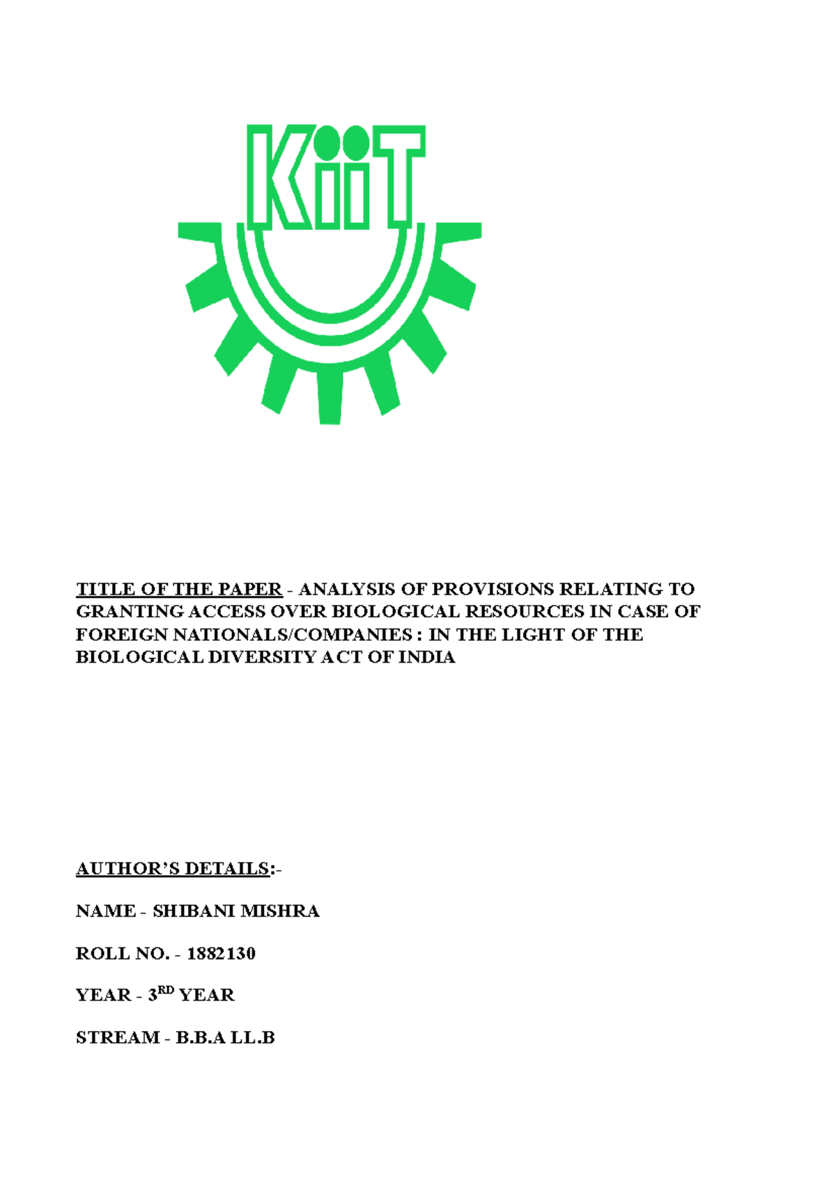 3RD Internal Paper - 1882130 - TITLE OF THE PAPER - ANALYSIS OF ...