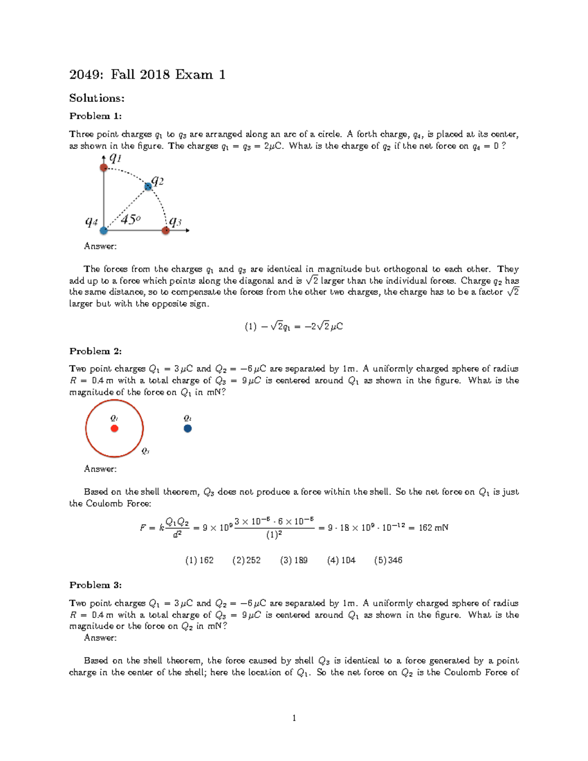 Exam1fall18solutions - 2049: Fall 2018 Exam 1 Solutions: Problem 1 ...