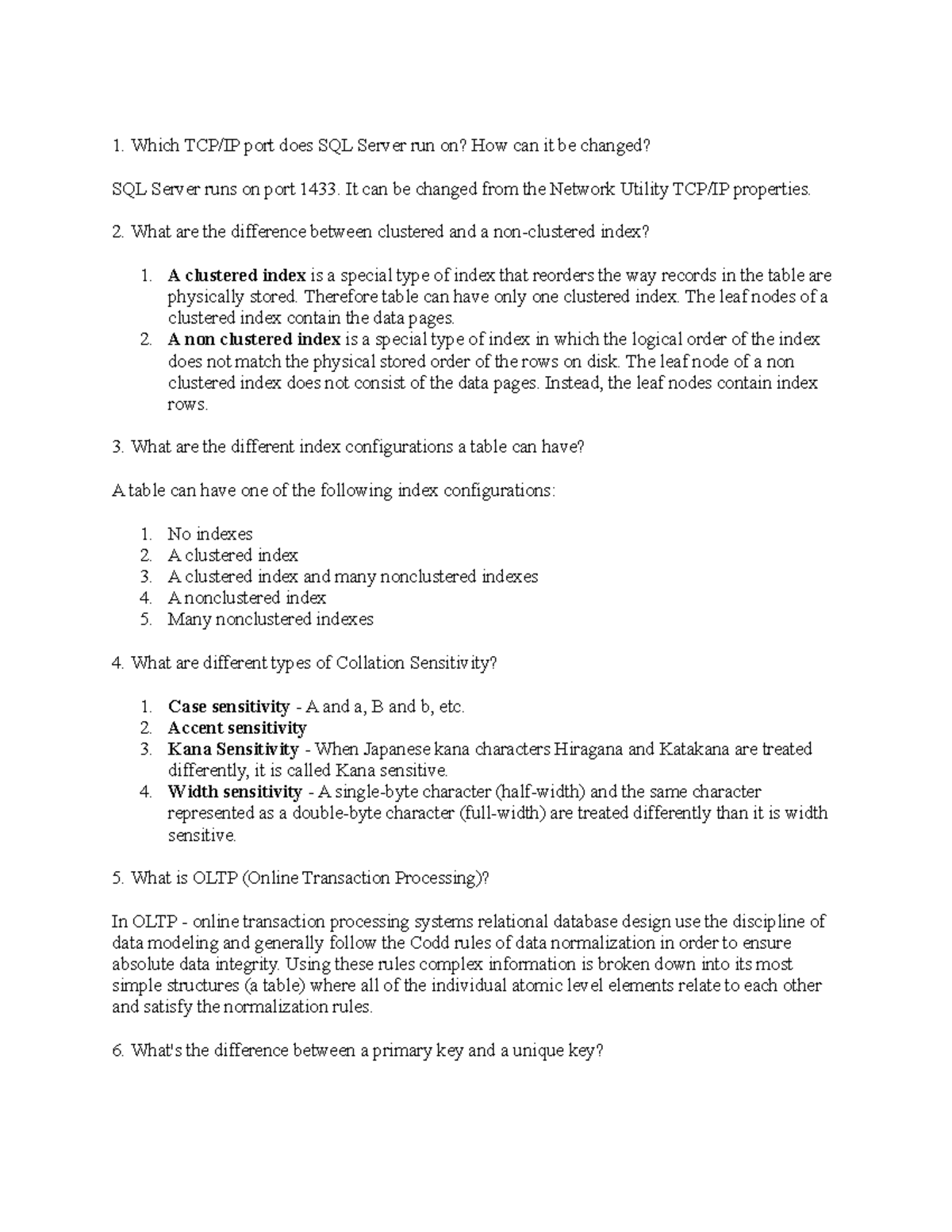 SQl Server Common Inter View Questions - Which TCP/IP port does SQL ...